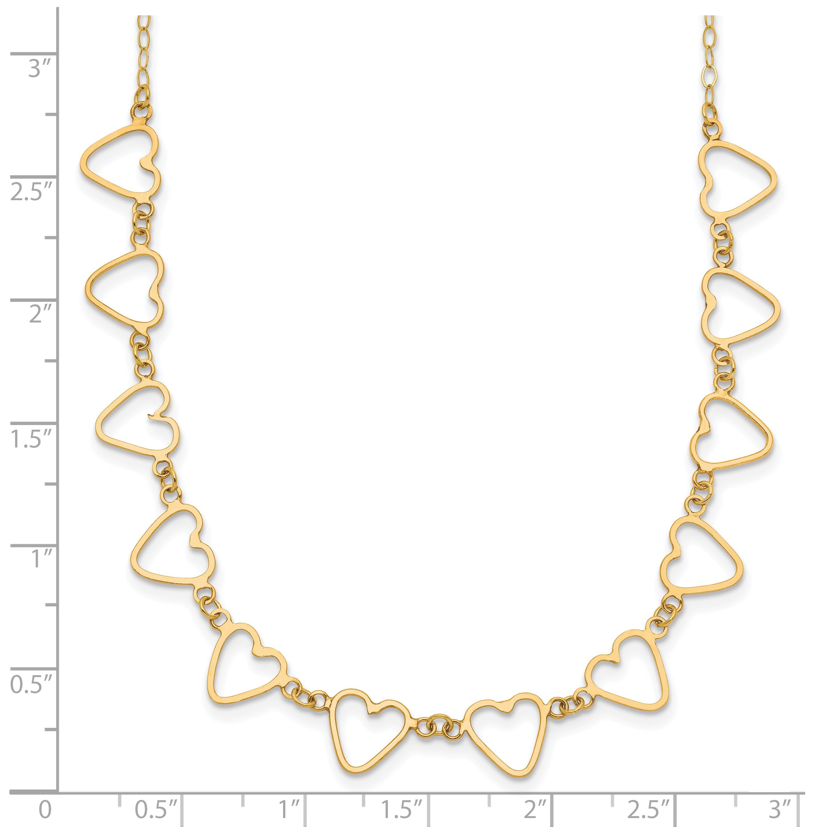 14K Open Flat Hearts 16 inch Necklace Plus 2 inch Extender