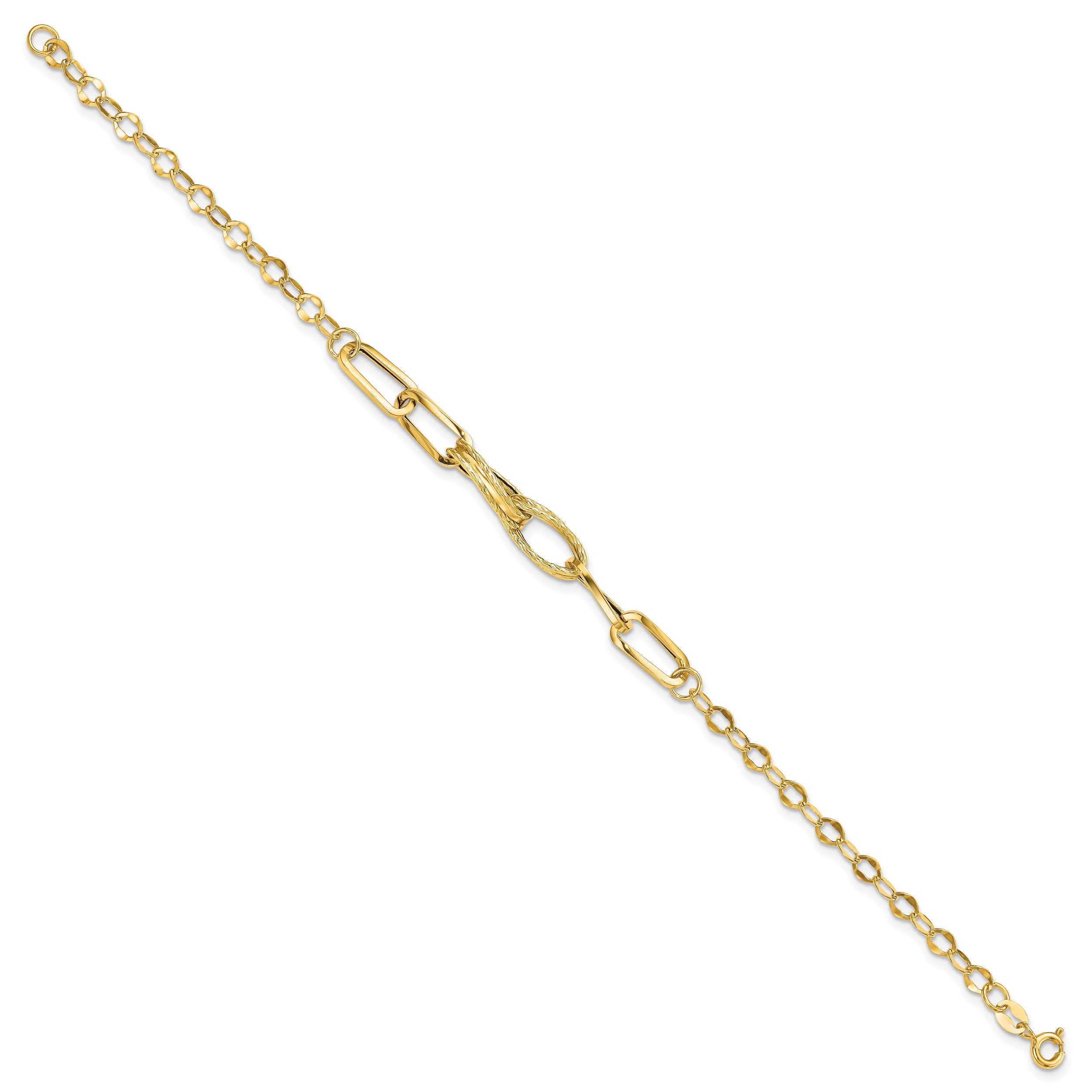 14K Gold Polished Textured Fancy Link Bracelet