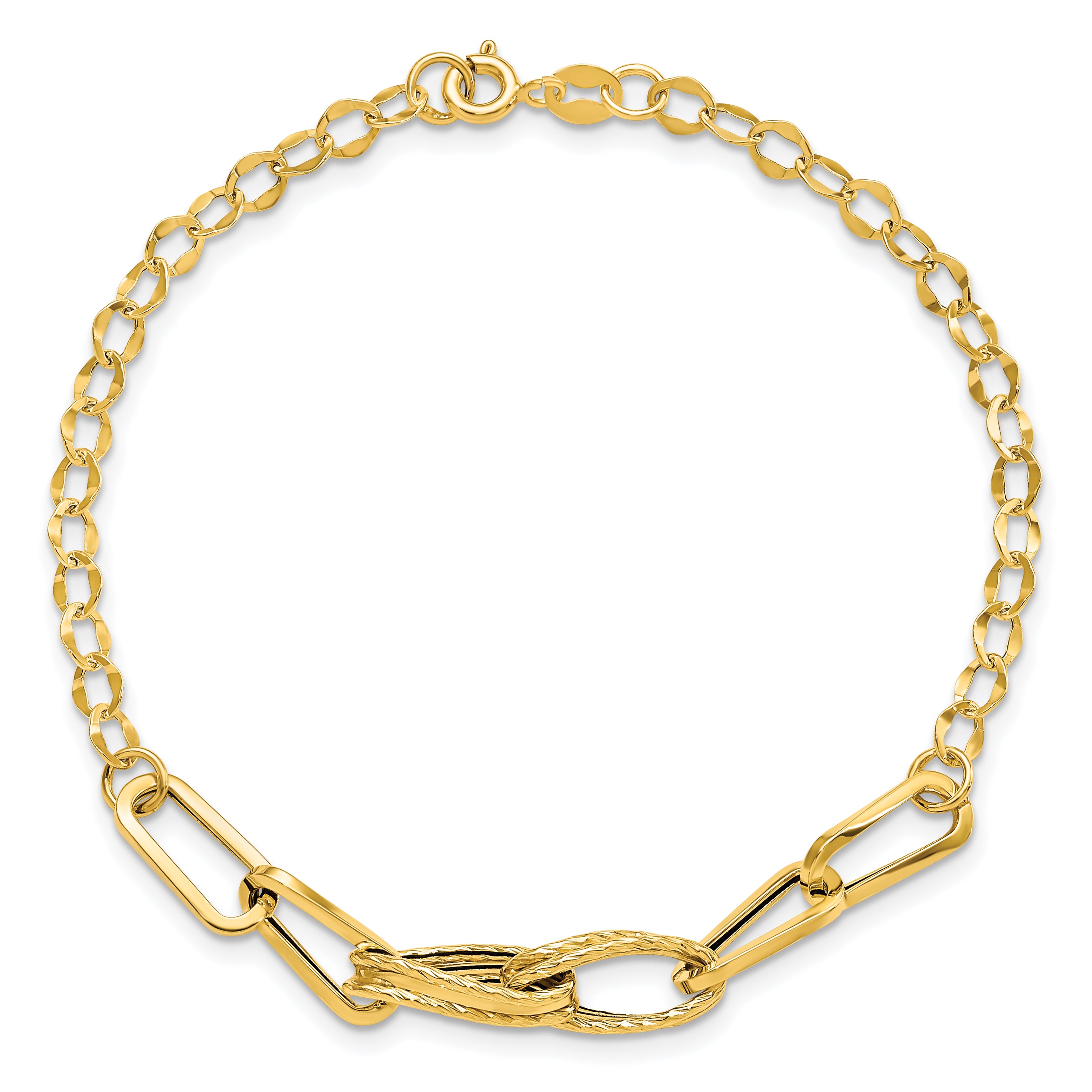 14K Gold Polished Textured Fancy Link Bracelet