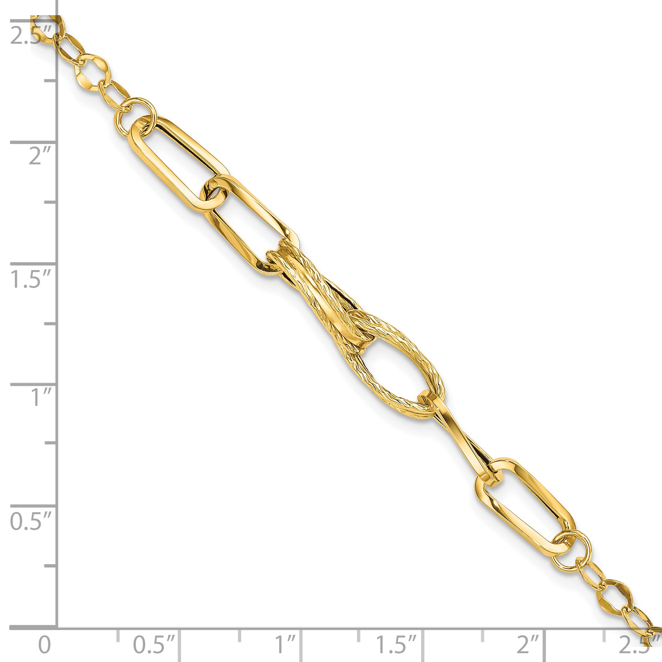 14K Gold Polished Textured Fancy Link Bracelet