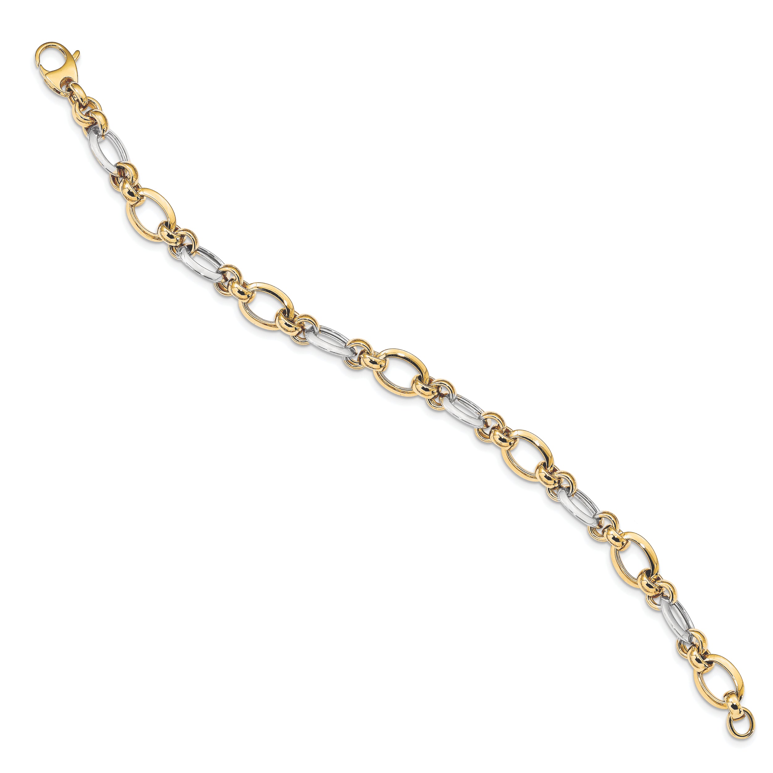 14K Two-Tone Polsihed Fancy Link Bracelet
