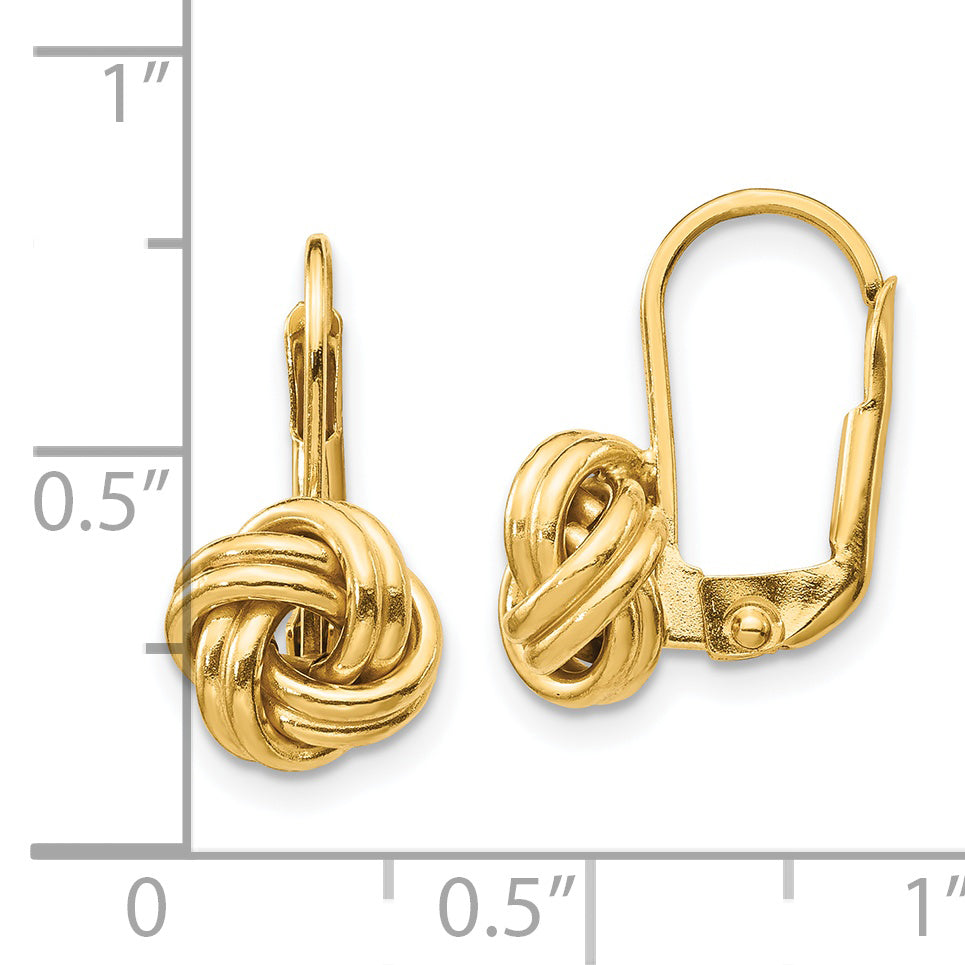 14K Polished Love Knot Leverback Earrings