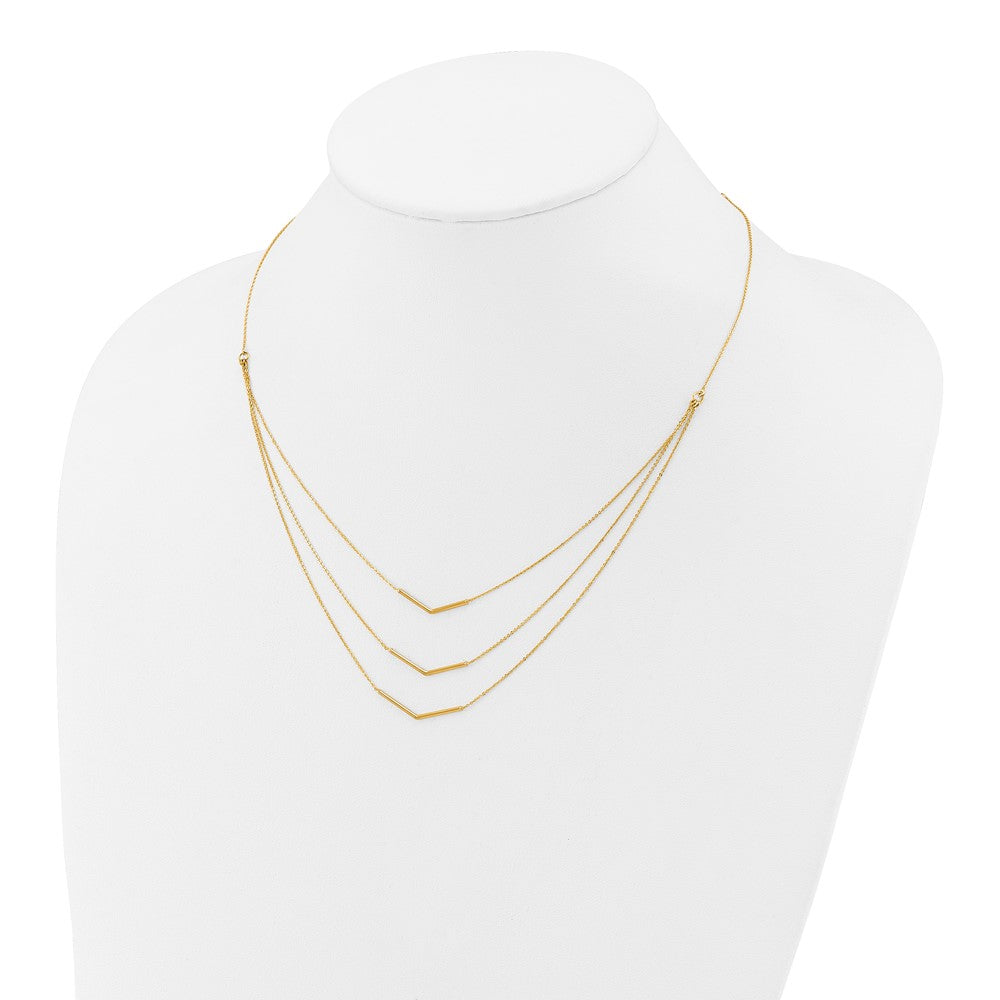14k Polished 3 Strand w 2in Extension Drop Bar Necklace