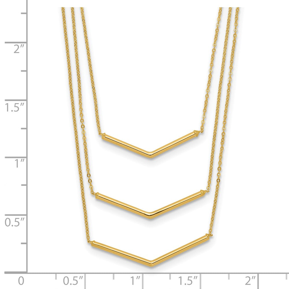 14k Polished 3 Strand w 2in Extension Drop Bar Necklace