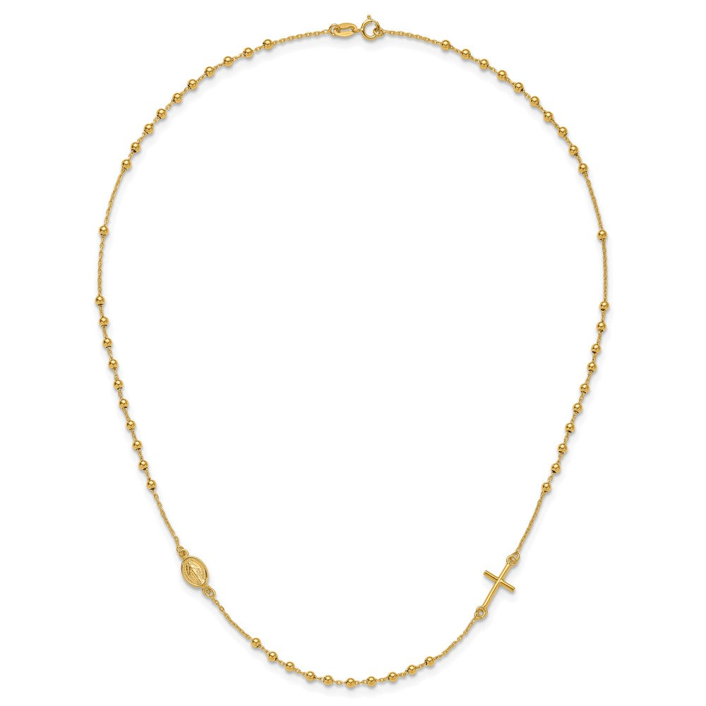 14k Polished Cross Rosary 16 inch Necklace
