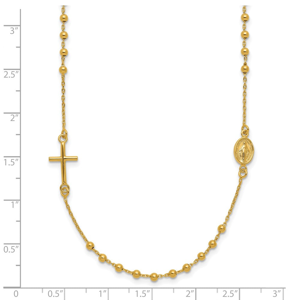 14k Polished Cross Rosary 16 inch Necklace
