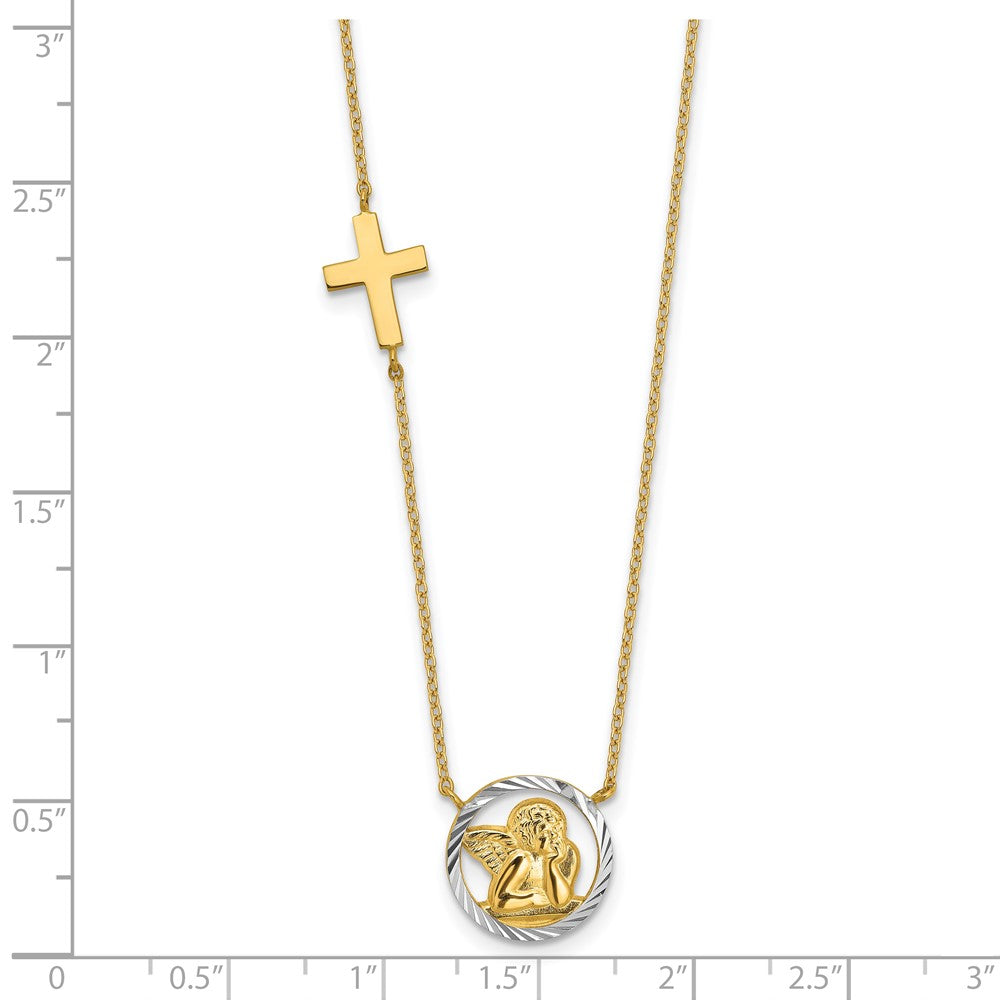 14k Rhodium-plated D/C Angel & Cross Necklace