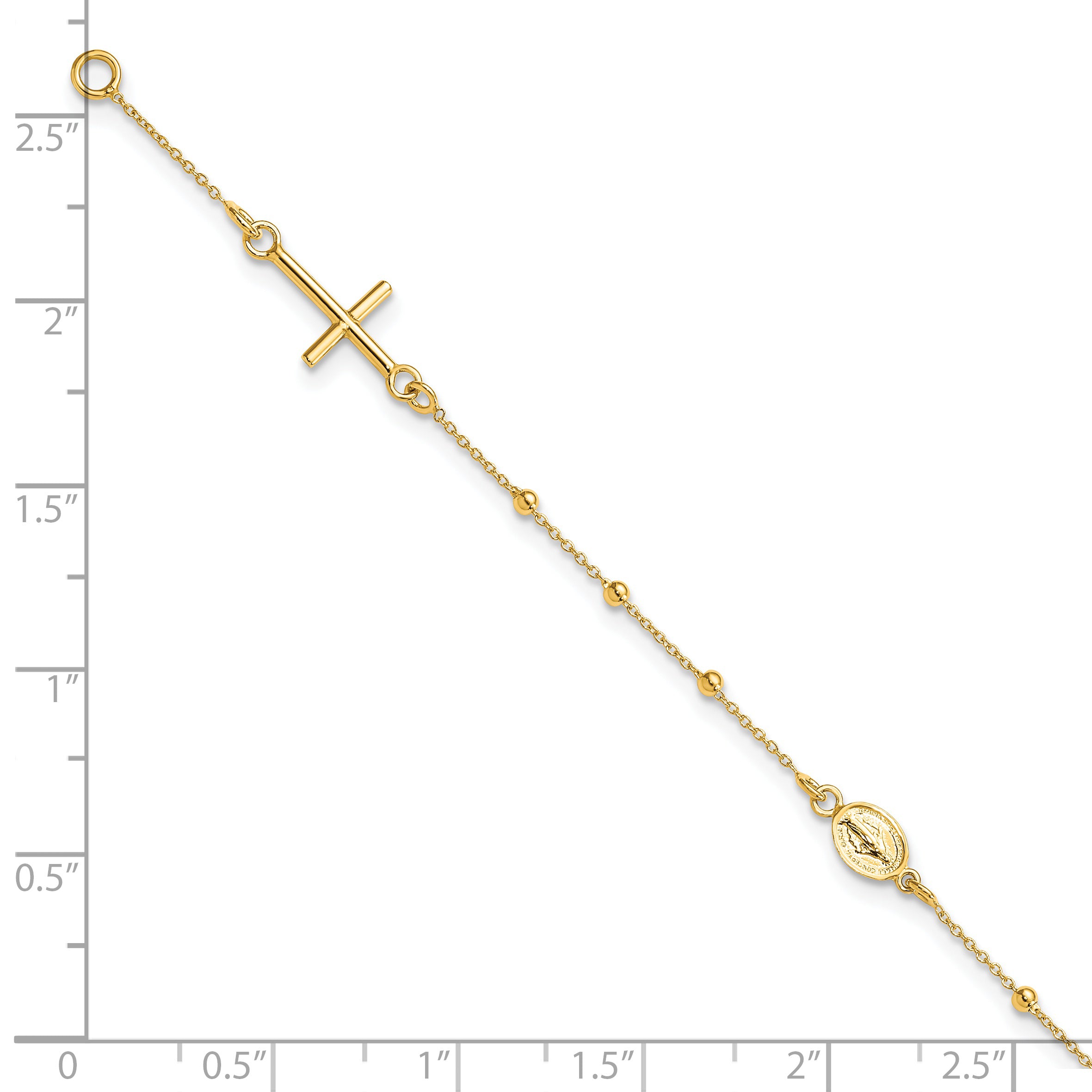 14K Polished Cross Rosary 7.5 Inch Bracelet