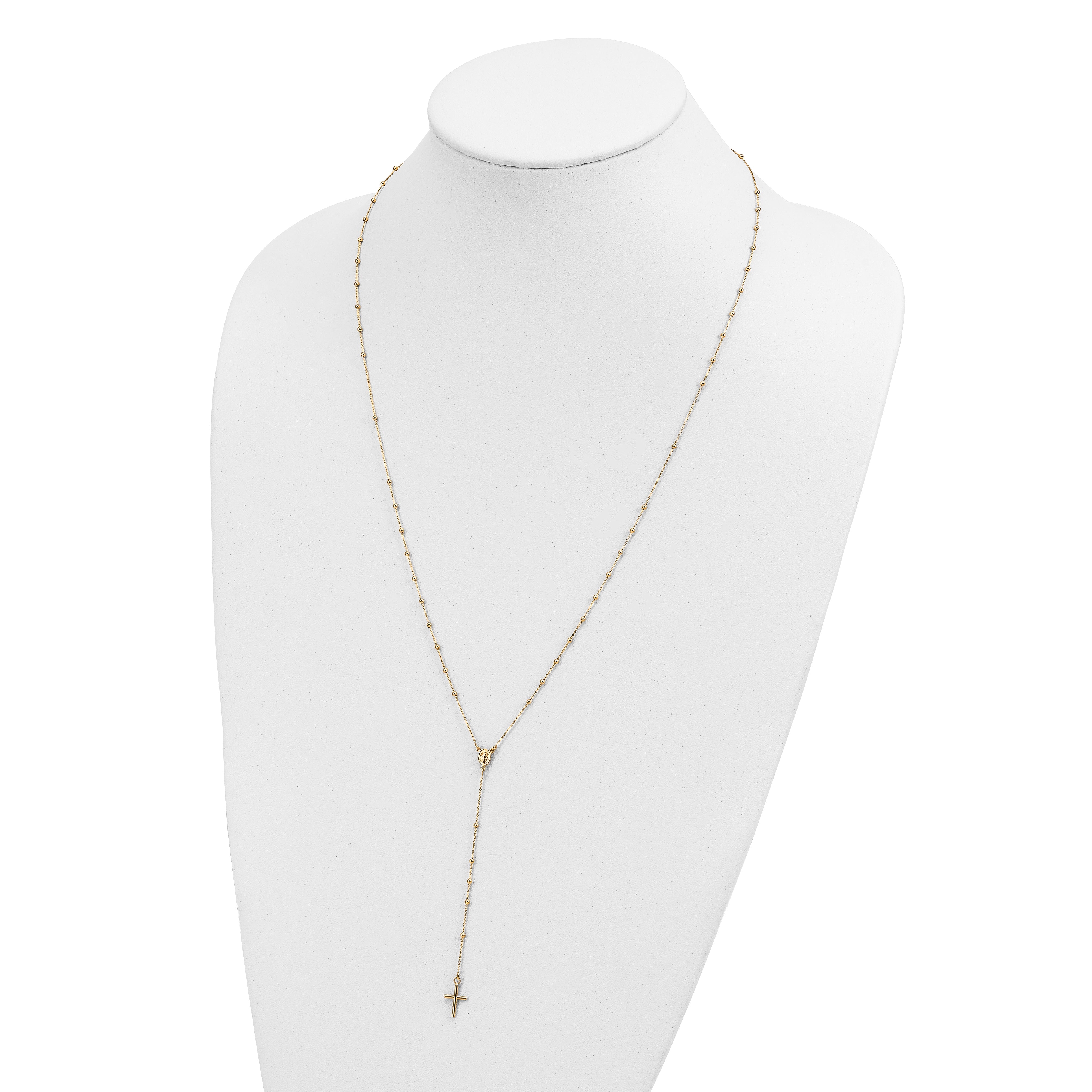 14K Polished Rosary 24 Inch Necklace