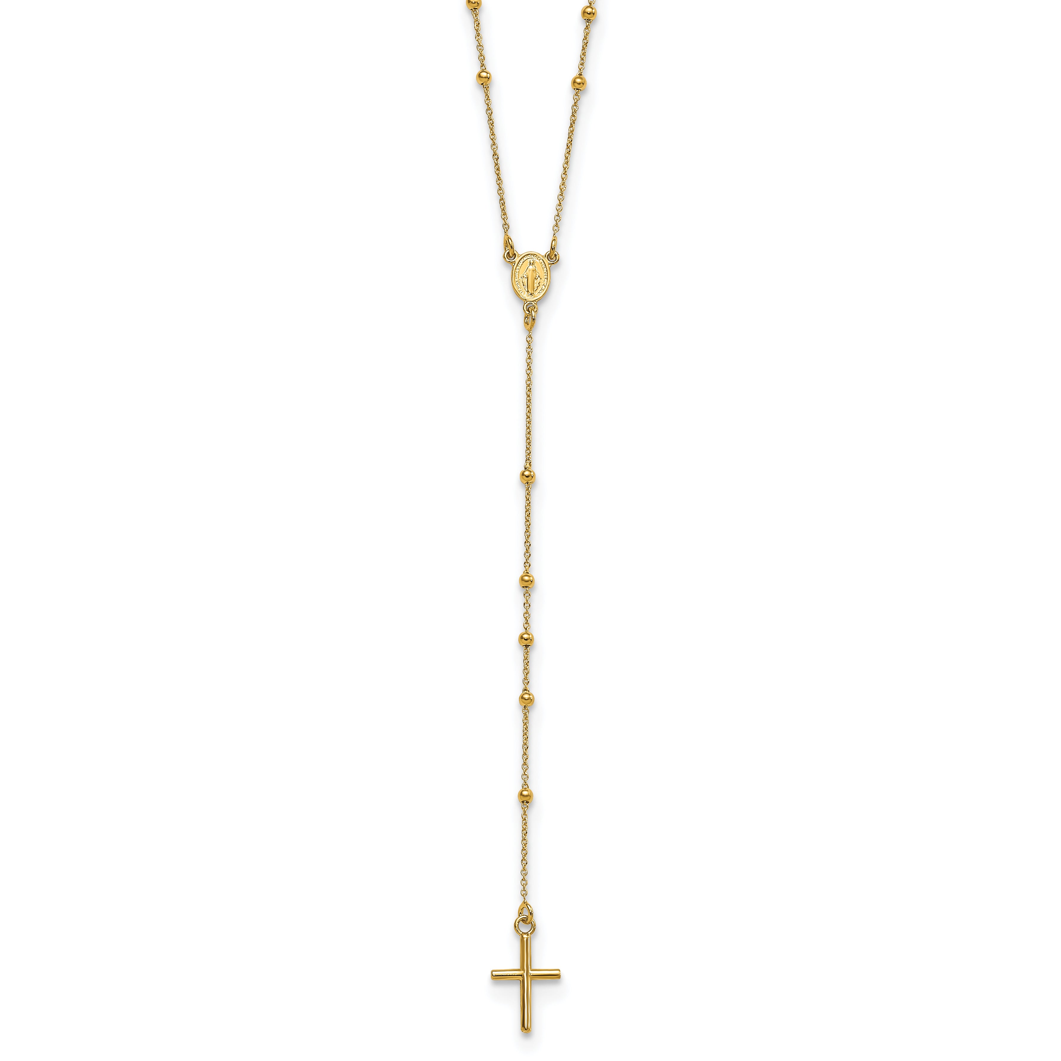 14K Polished Rosary 24 Inch Necklace