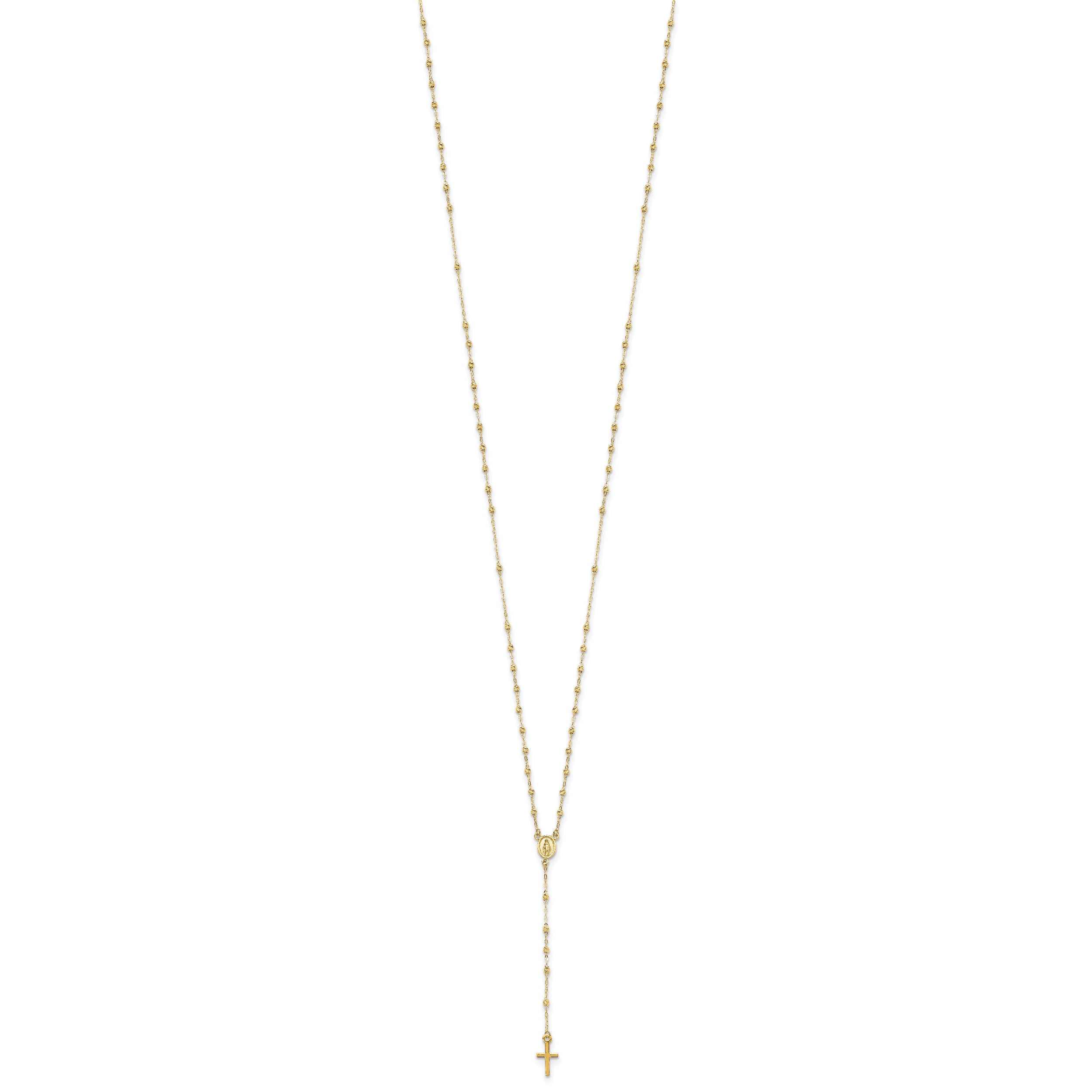 14K Gold Polished & D/C W/3In Ext. Rosary Necklace