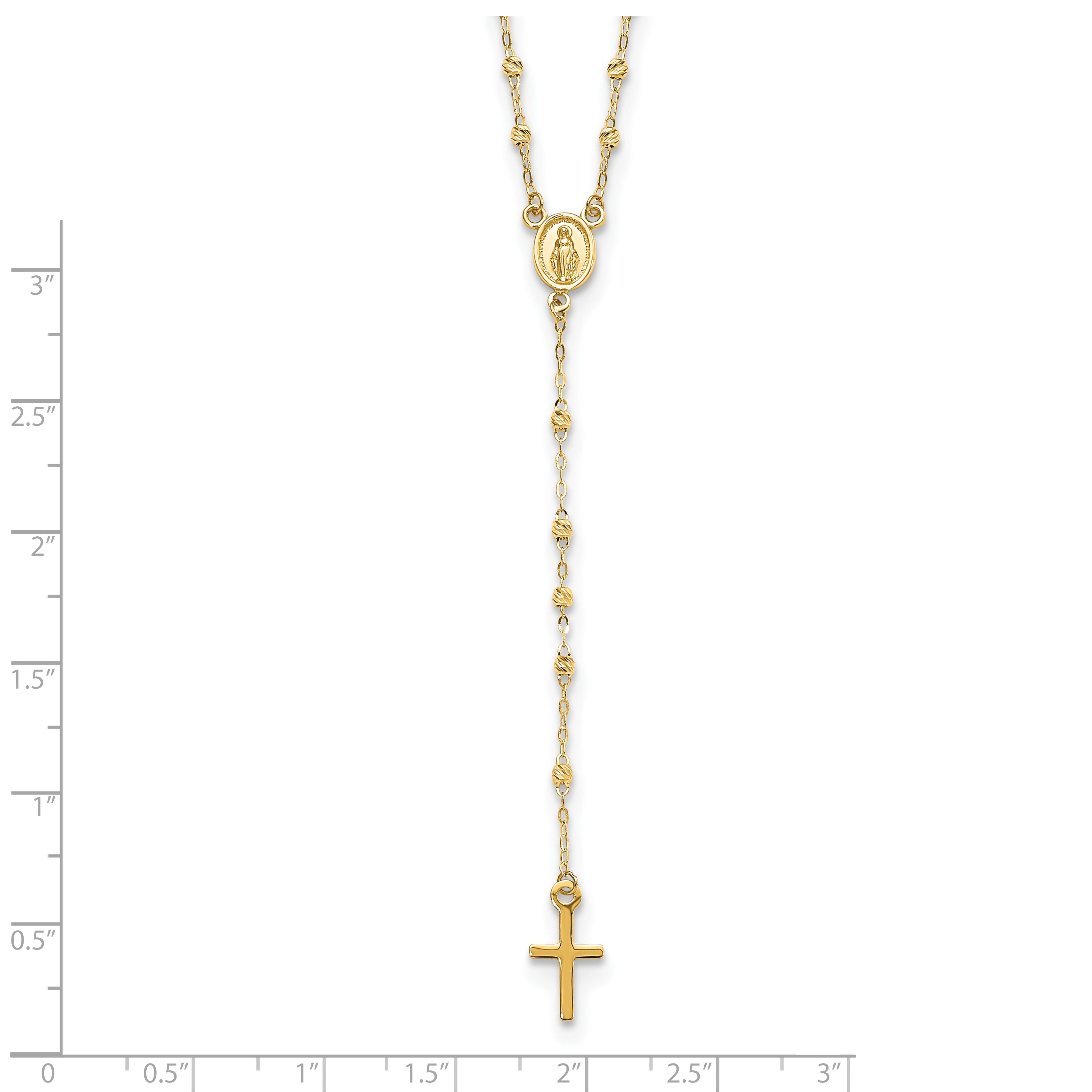 14K Gold Polished & D/C W/3In Ext. Rosary Necklace