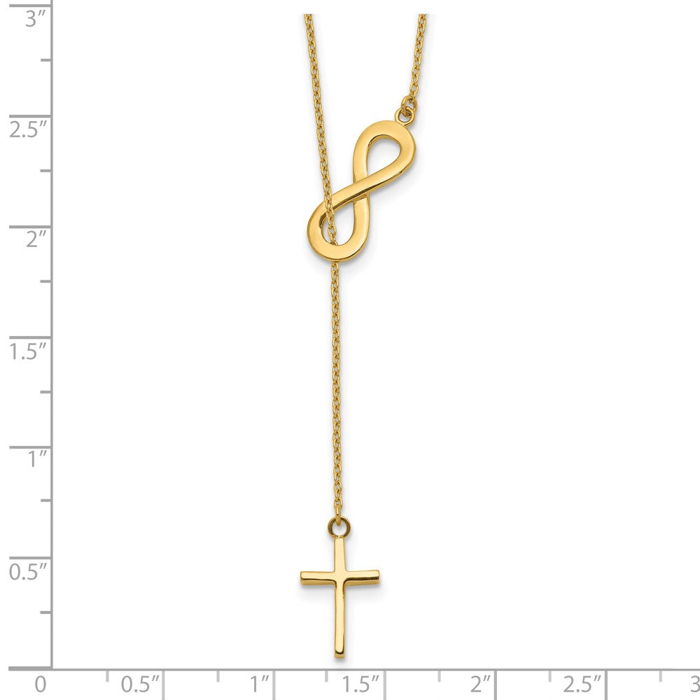 14k Polished Infinity & Cross Lariat Necklace
