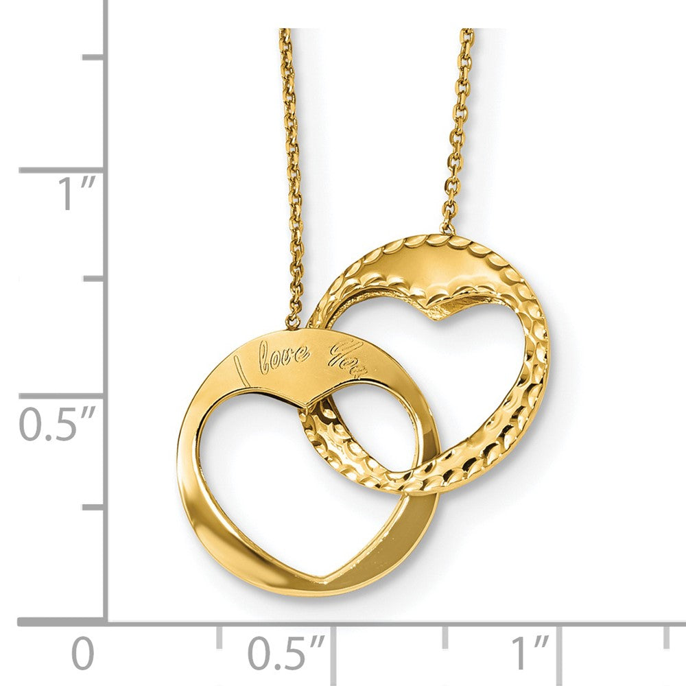 14k Polished Double Interlocking Heart I Love You with 1 inch ext. Necklace