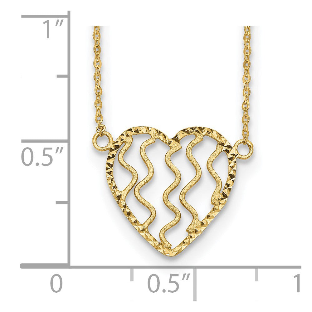 14k Polished Satin and D/C Heart 18in Necklace