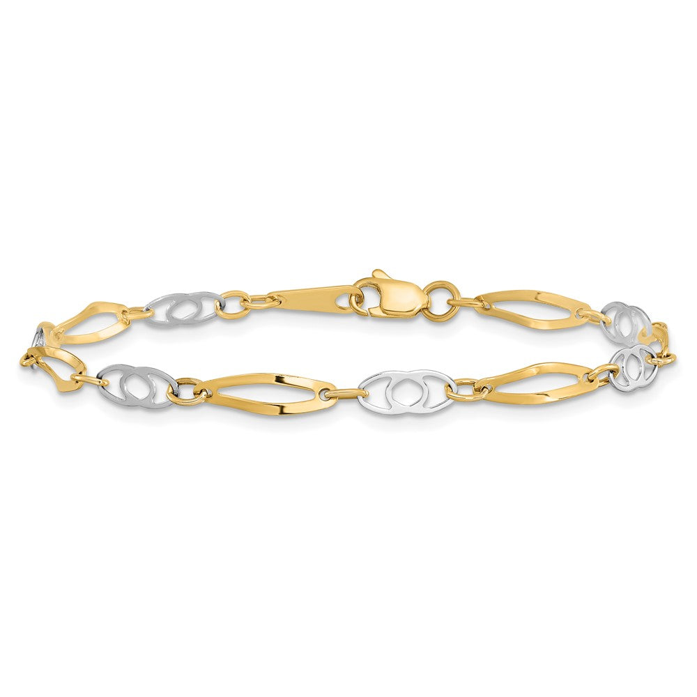 14k Two-Tone 7in Polished Fancy Link Bracelet