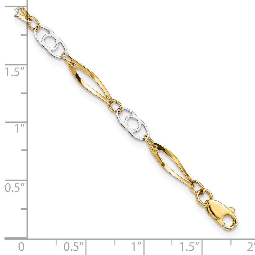 14k Two-Tone 7in Polished Fancy Link Bracelet
