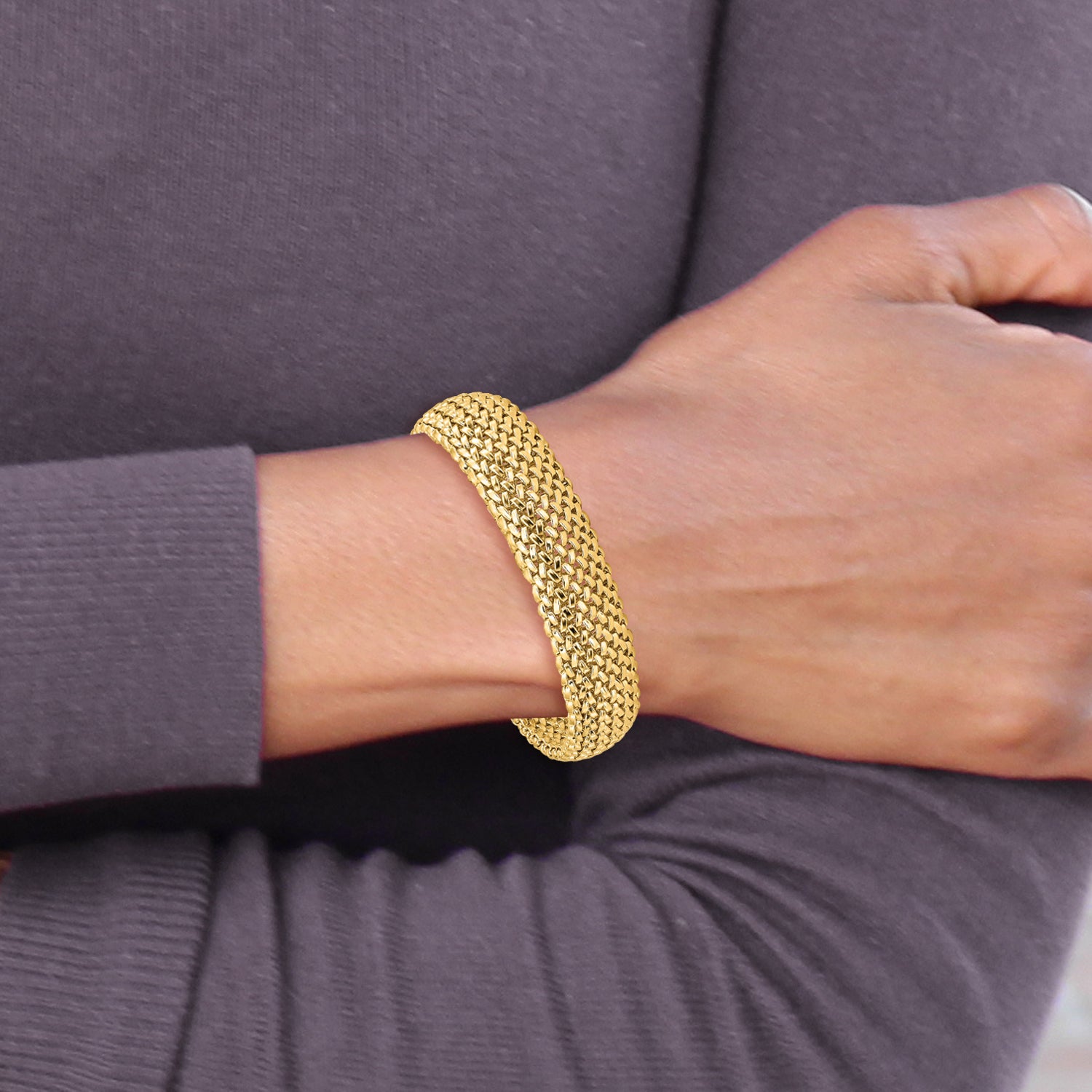 14k Polished 13.75mm Mesh 7.25 inch Bracelet