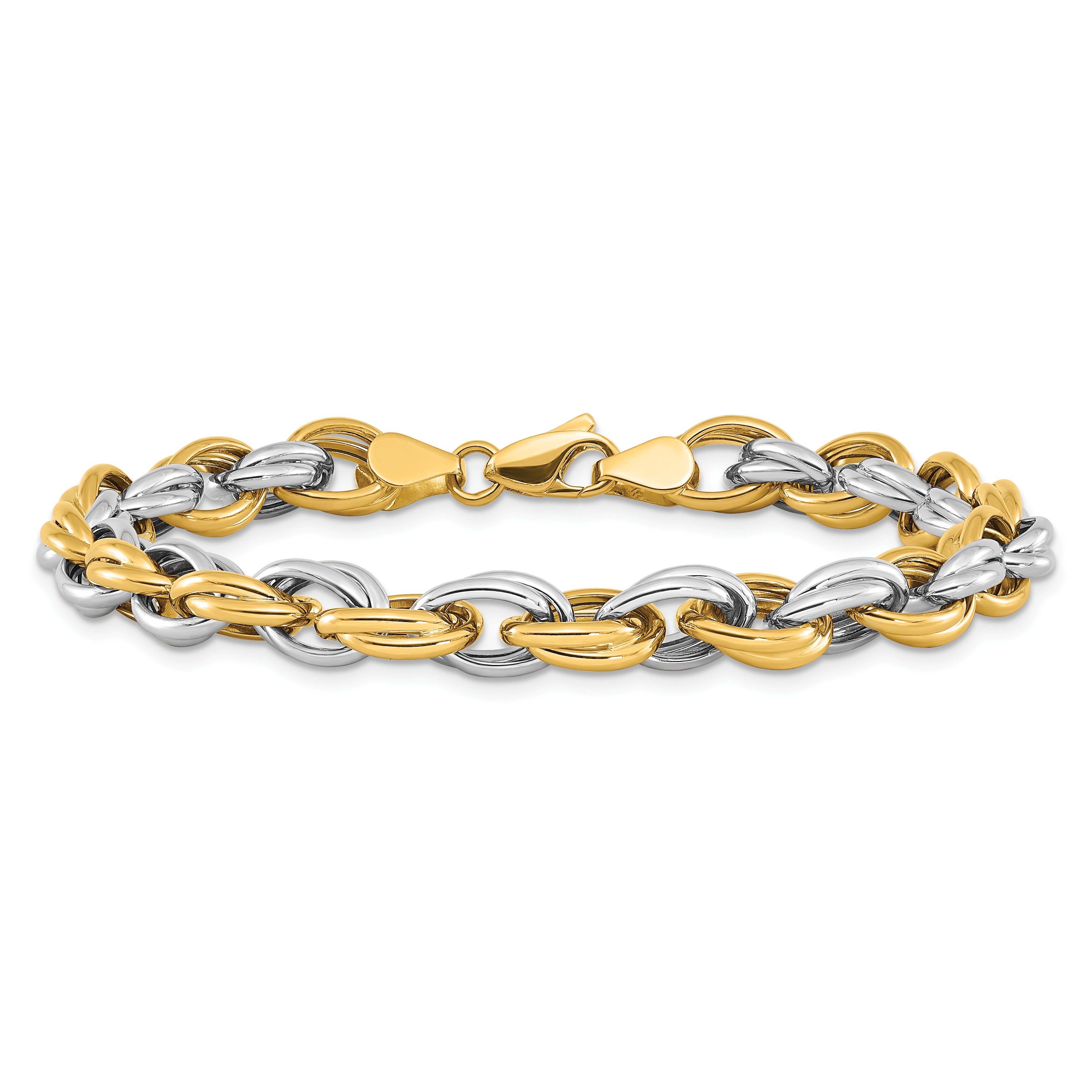 14K Two-Tone Fancy Hollow Link Bracelet