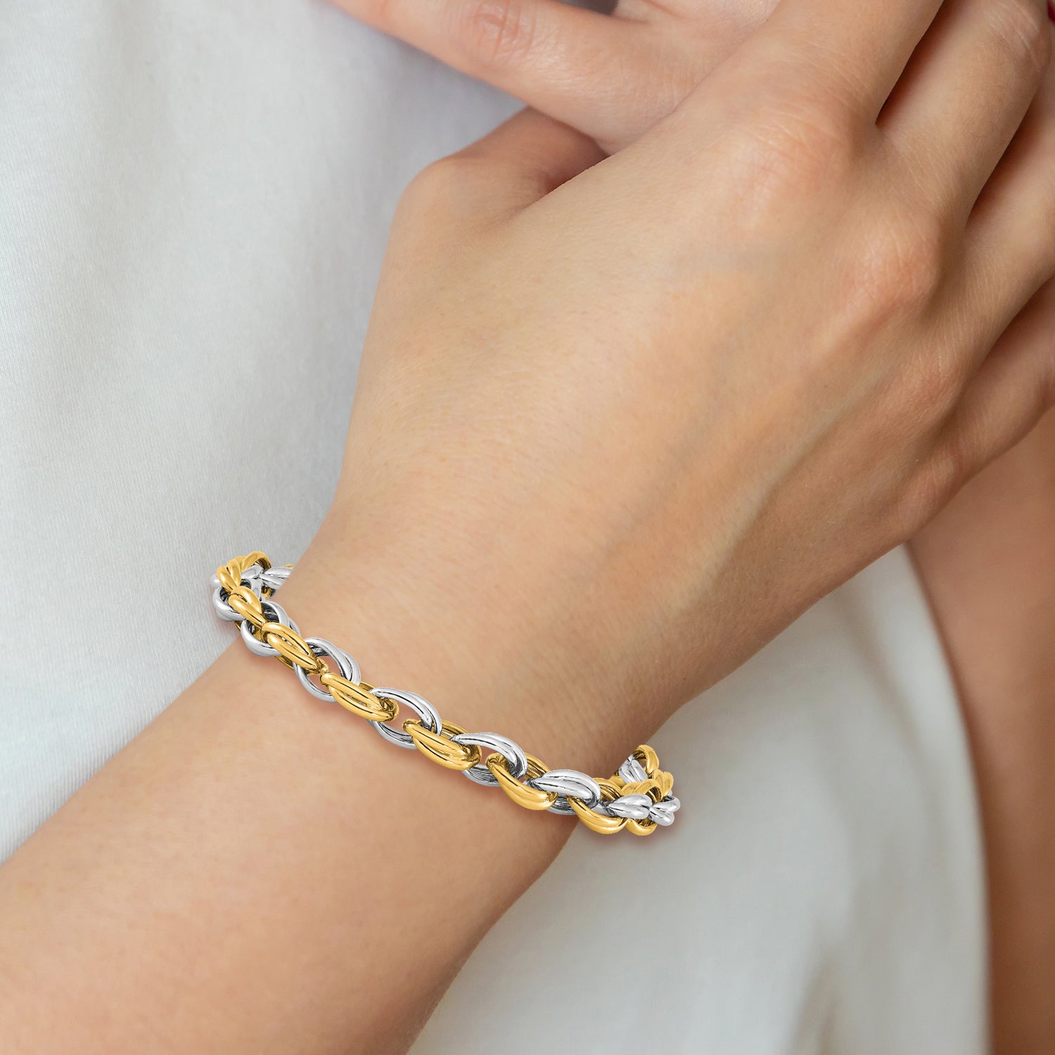14K Two-Tone Fancy Hollow Link Bracelet
