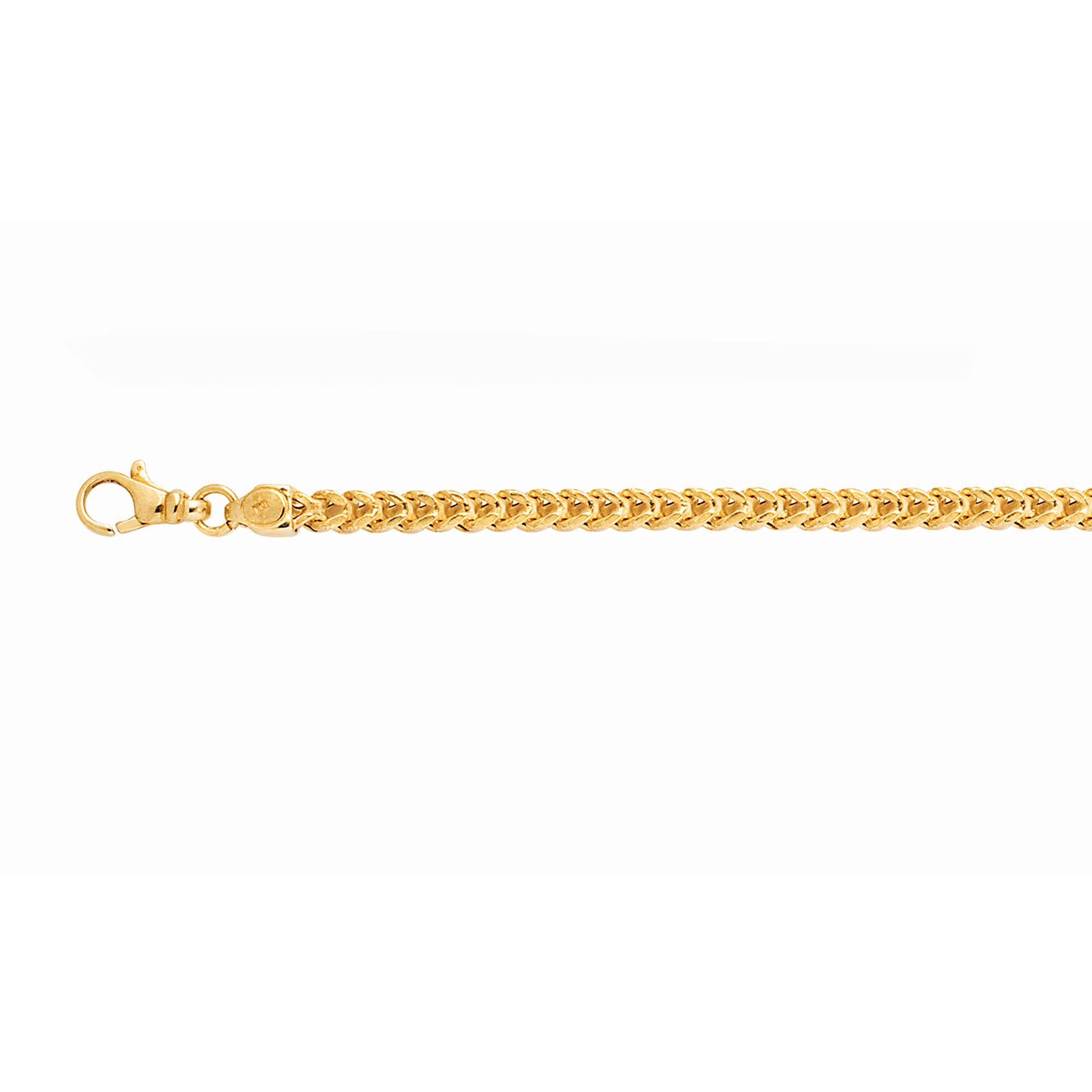 14K Yellow Gold 5.3mm Semi-Solid Square Franco 24" Chain with Lobster Lock