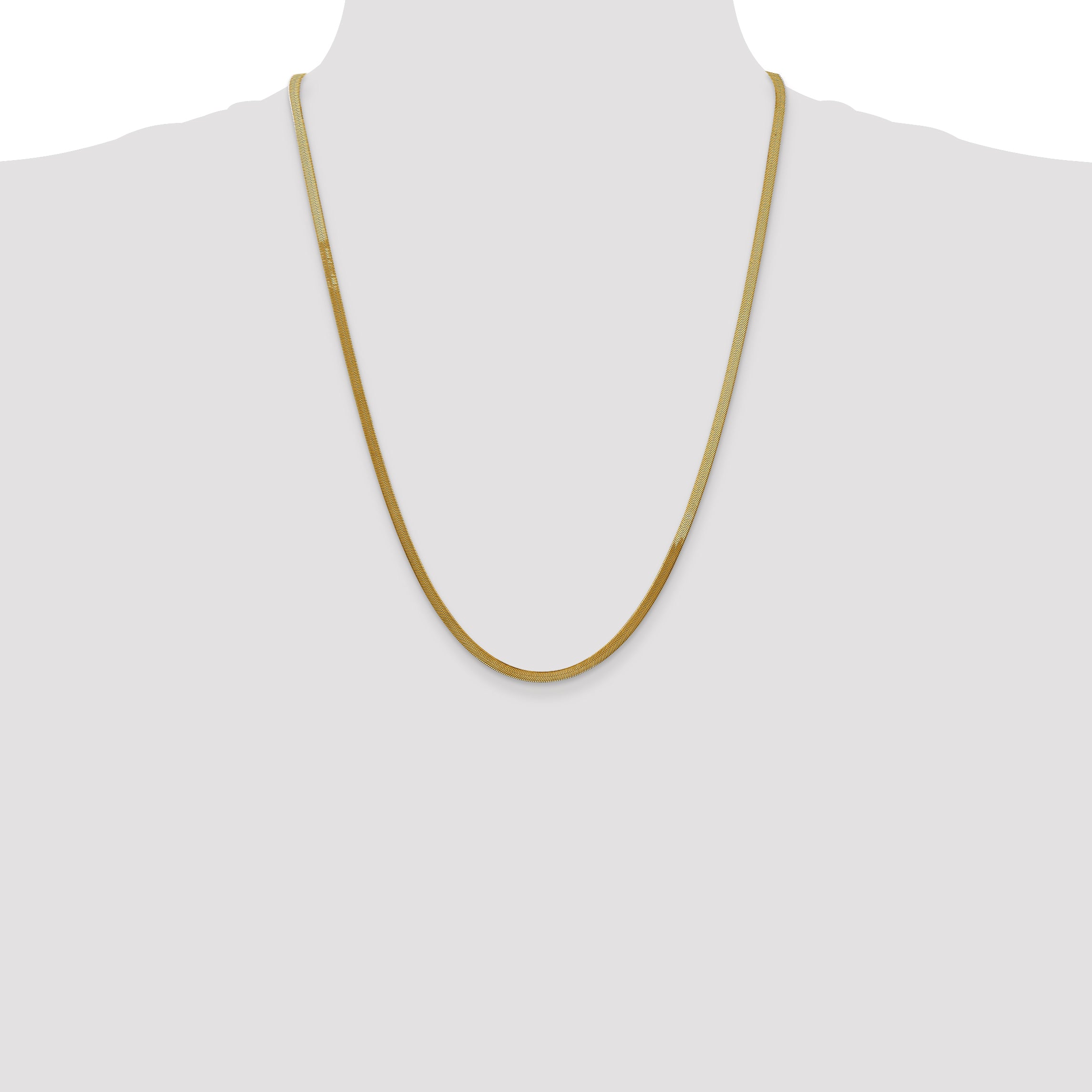 14K 24 Inch 3Mm Silky Herringbone With Lobster Clasp Chain