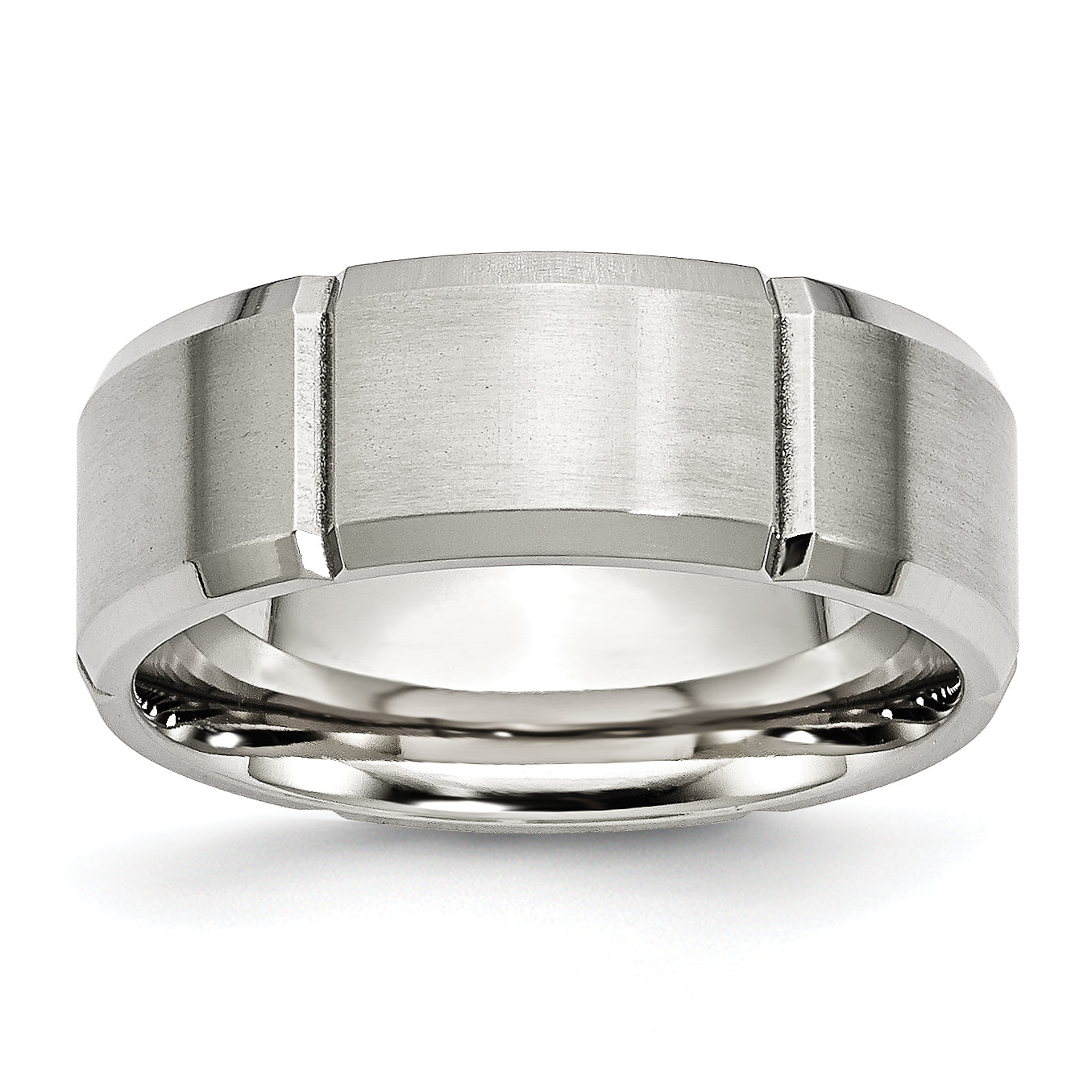 Chisel Stainless Steel Brushed and Polished Grooved 8mm Beveled Edge Band