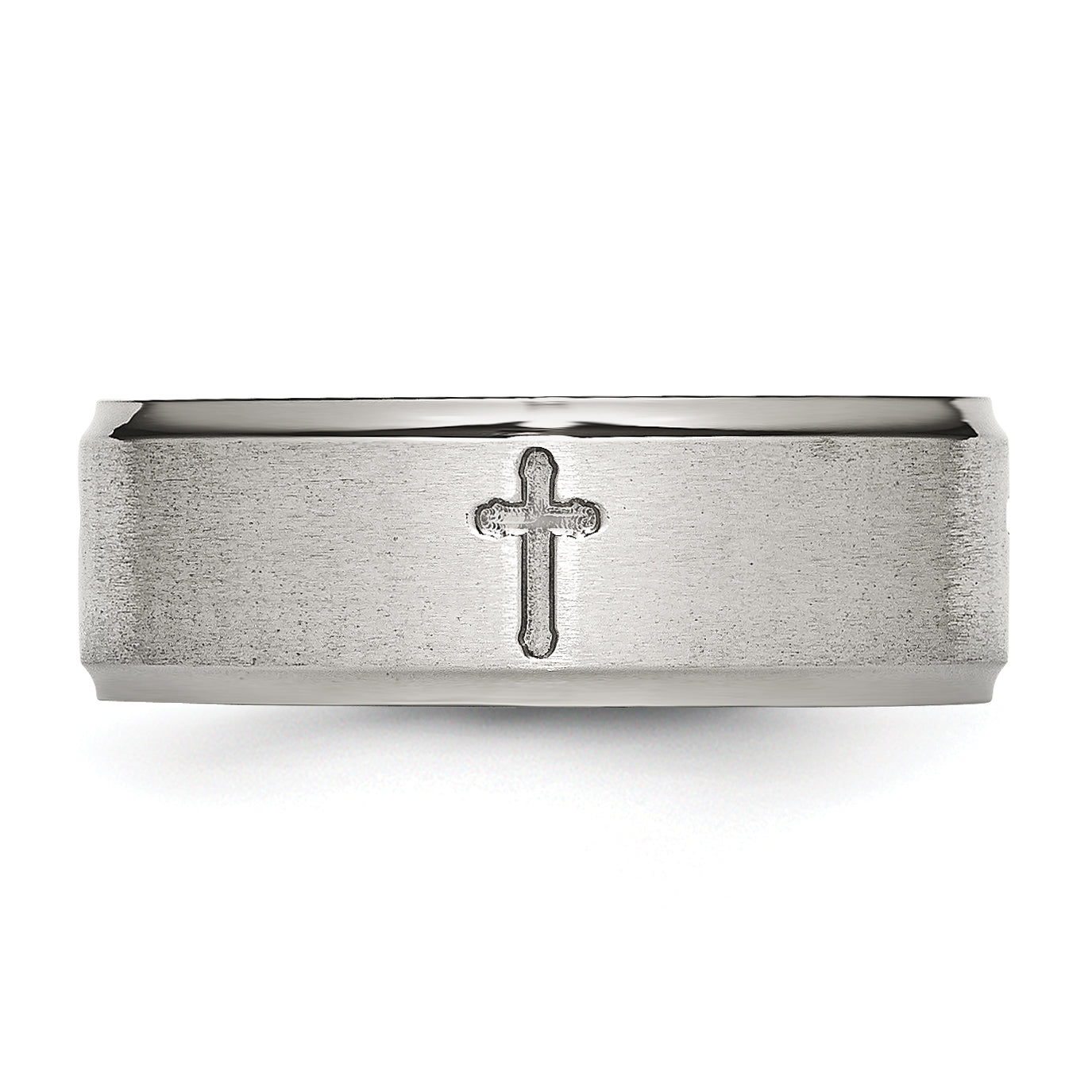 Chisel Stainless Steel Brushed and Polished Cross 8mm Ridged Edge Band