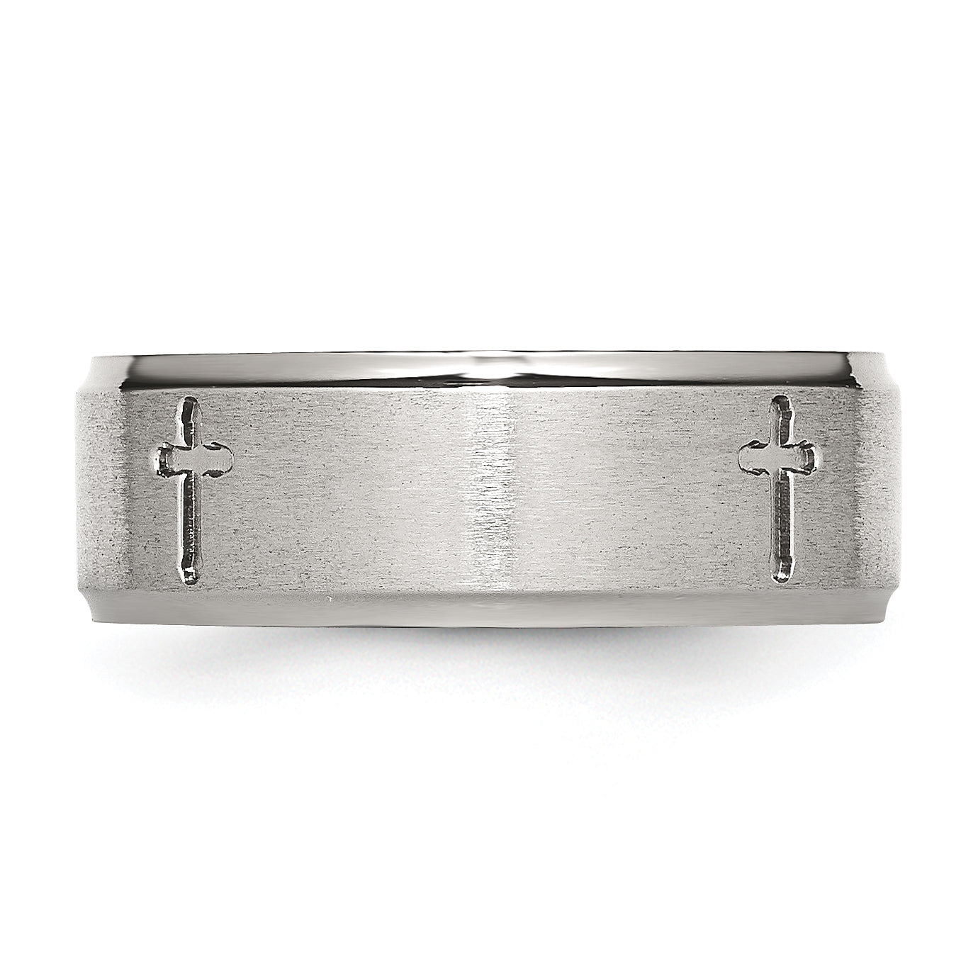 Chisel Stainless Steel Brushed and Polished Cross 8mm Ridged Edge Band