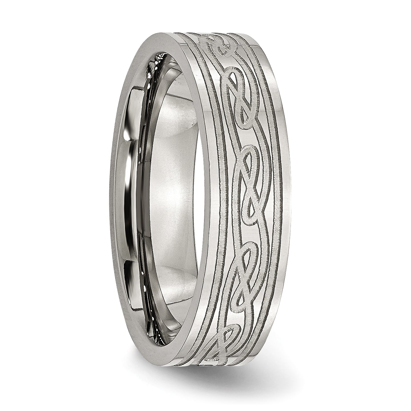 Chisel Stainless Steel Brushed Celtic Laser Etched 6mm Flat Band