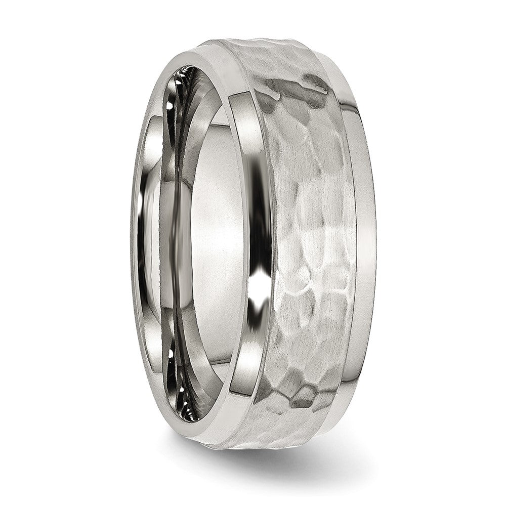 Chisel Stainless Steel Brushed Polished and Hammered 8mm Beveled Edge Band