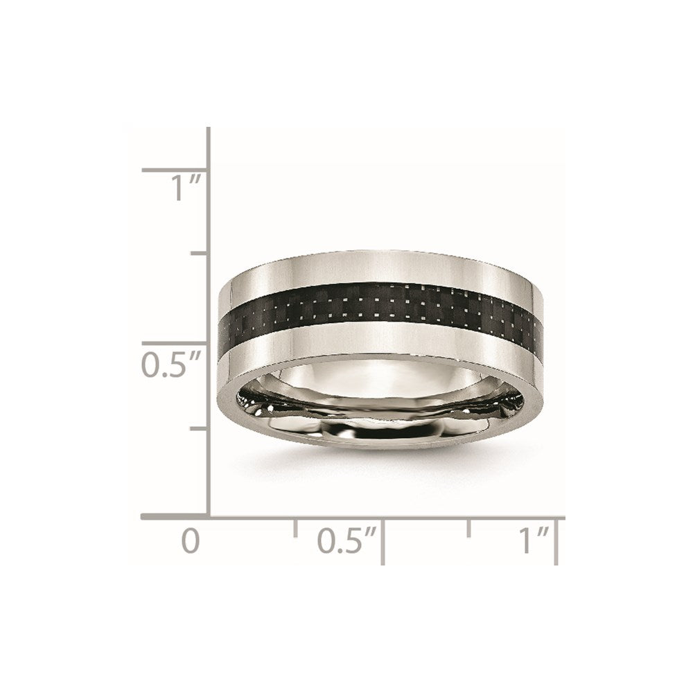 Chisel Stainless Steel Polished with Black Carbon Fiber Inlay 8mm Flat Band