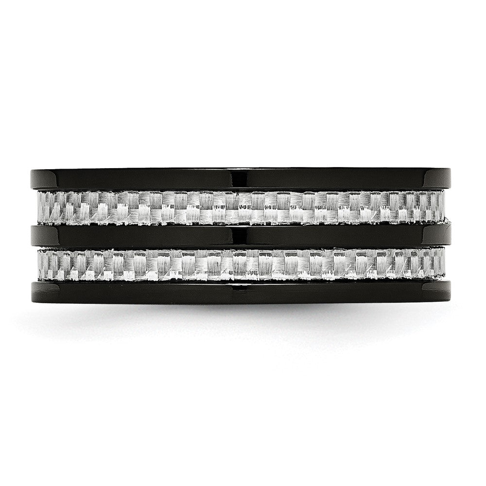 Chisel Stainless Steel Polished Black IP-plated with Grey Carbon Fiber Inlay 8mm Band