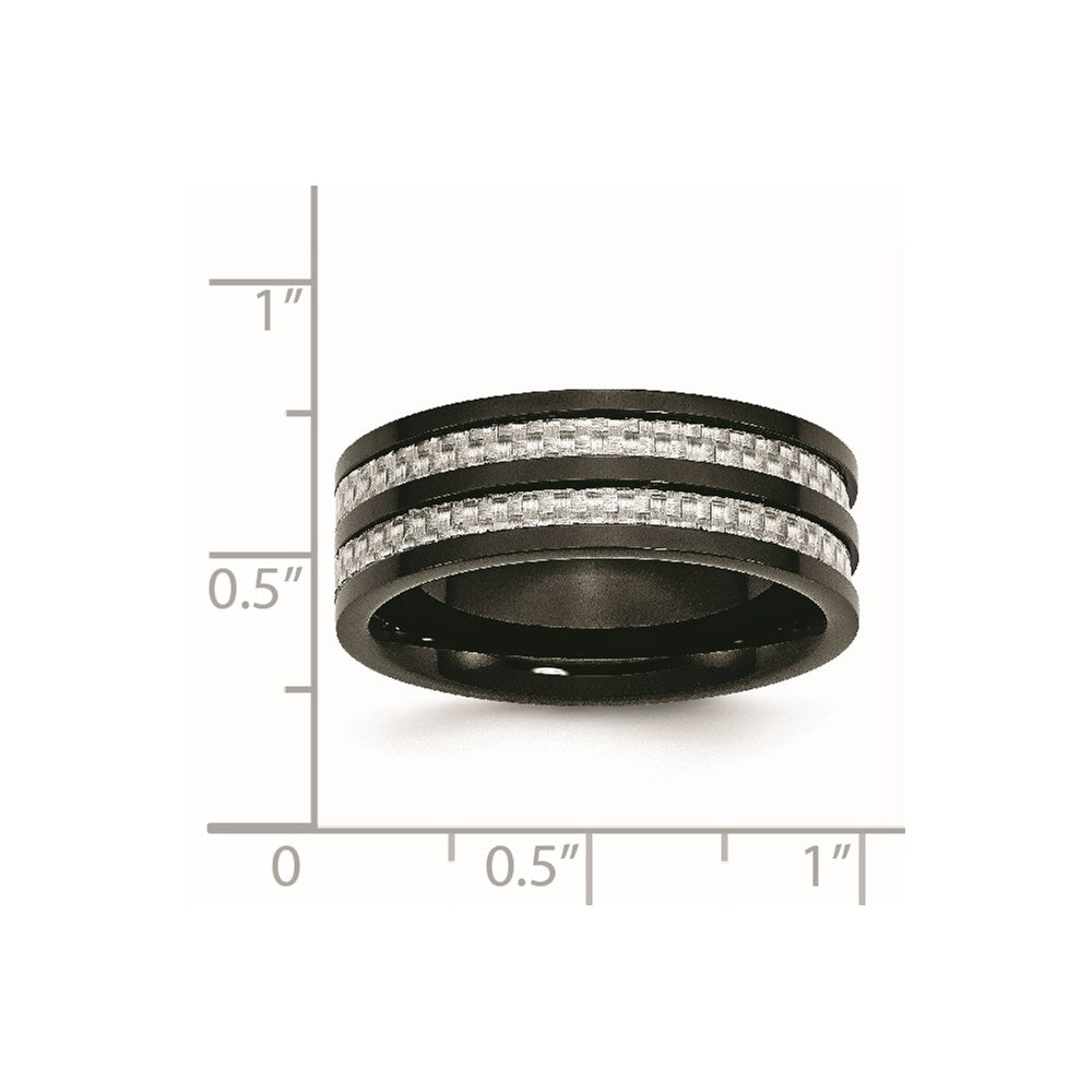 Chisel Stainless Steel Polished Black IP-plated with Grey Carbon Fiber Inlay 8mm Band