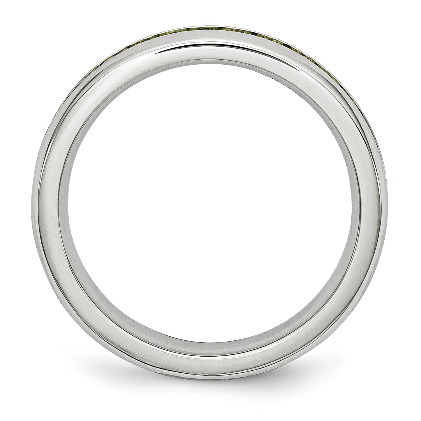 Chisel Stainless Steel Polished 4mm August Light Green CZ Ring