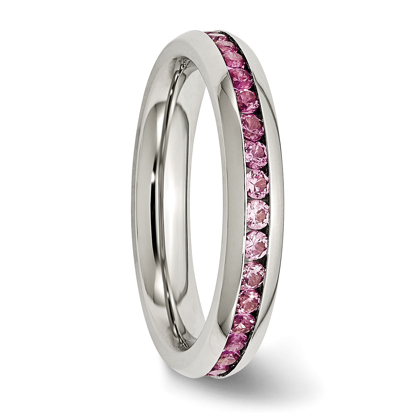 Chisel Stainless Steel Polished 4mm July Dark Pink CZ Ring