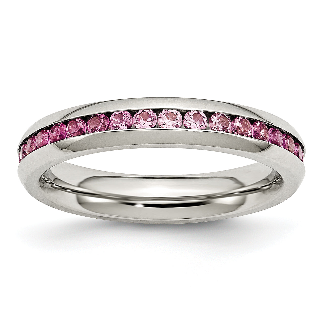 Chisel Stainless Steel Polished 4mm July Dark Pink CZ Ring