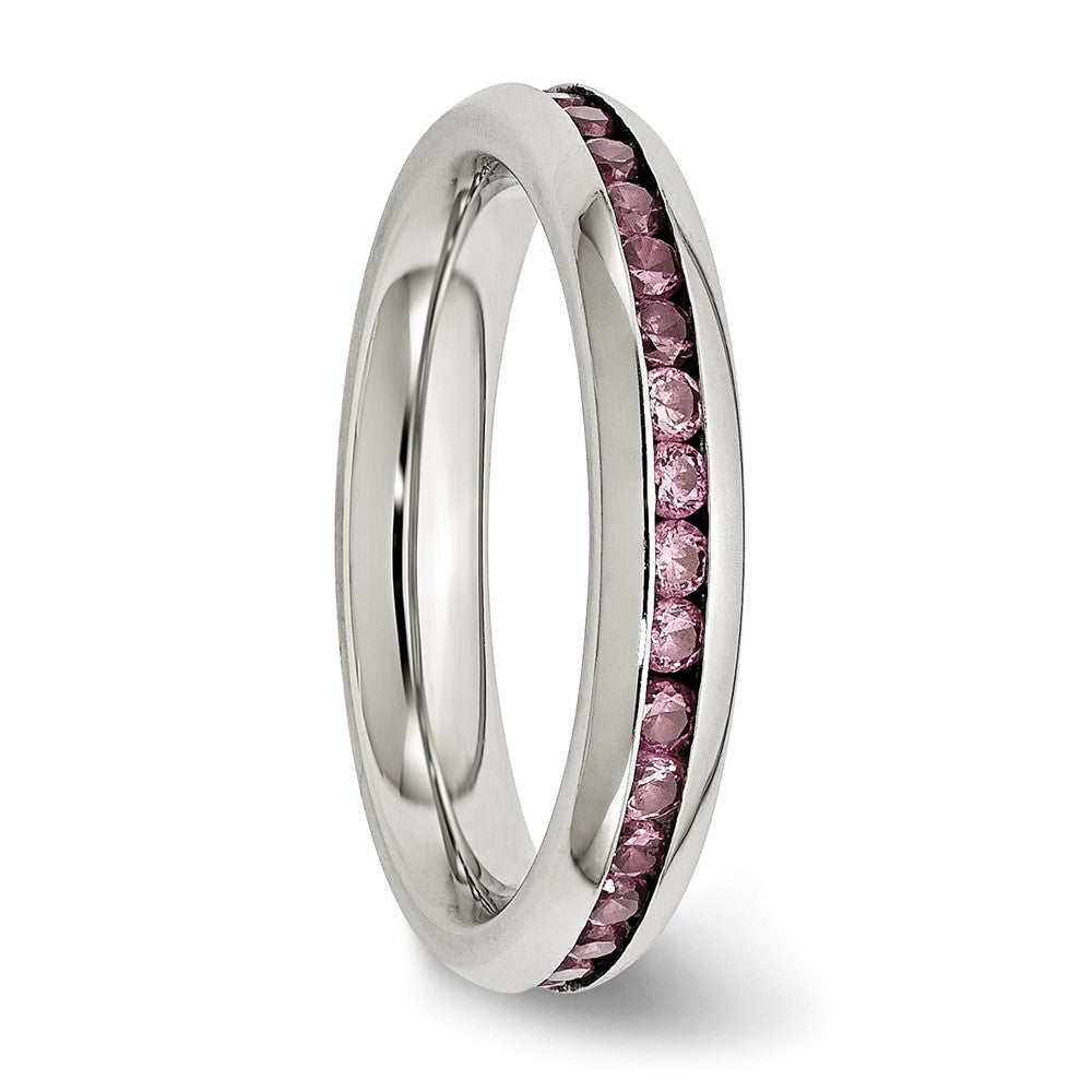 Chisel Stainless Steel Polished 4mm June Pink CZ Ring