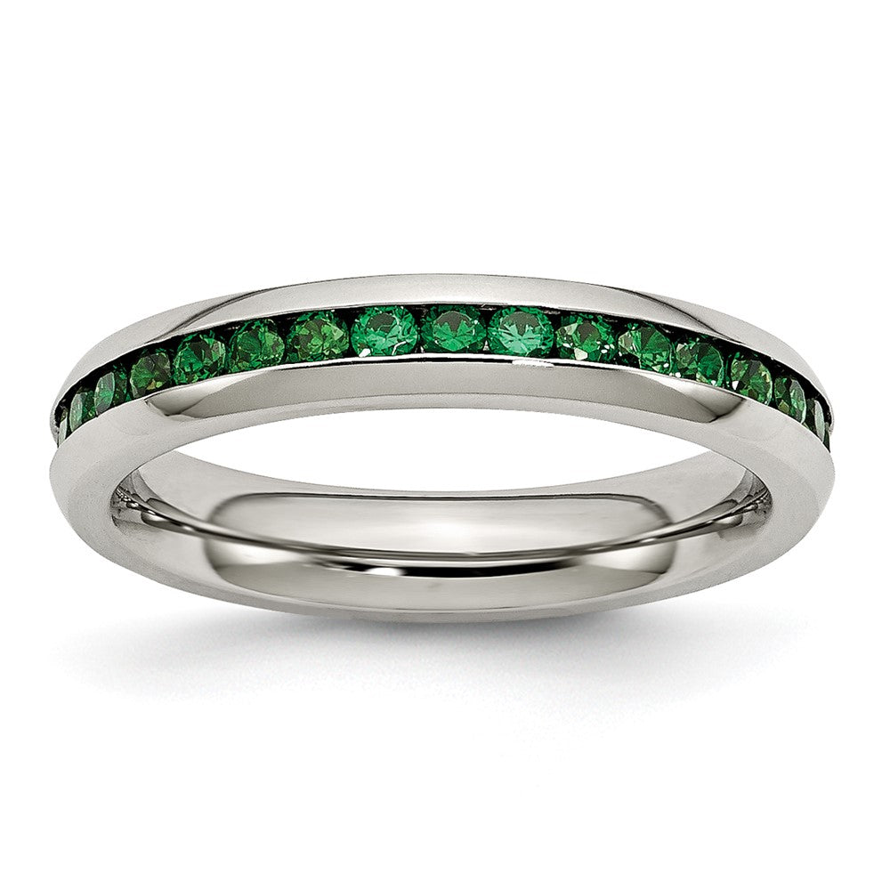 Chisel Stainless Steel Polished 4mm May Dark Green CZ Ring