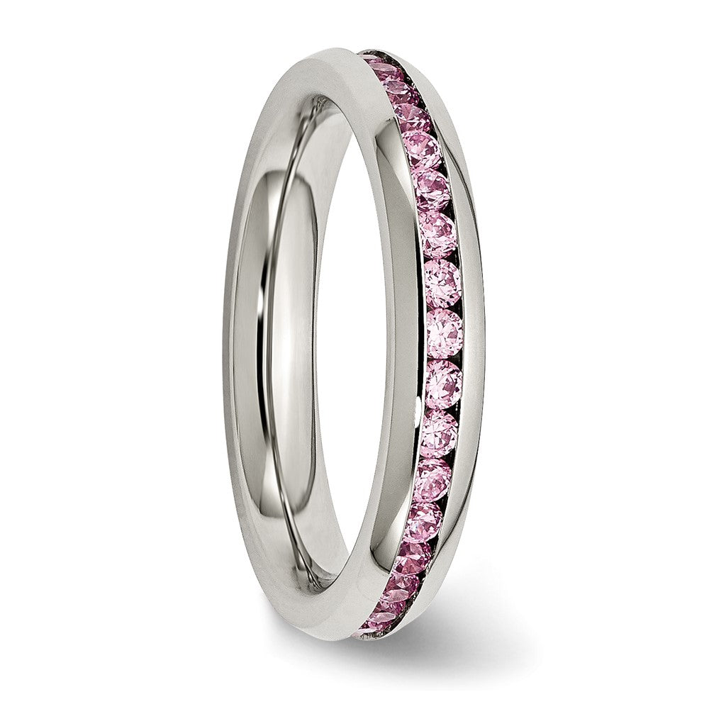 Chisel Stainless Steel Polished 4mm October Pink CZ Ring