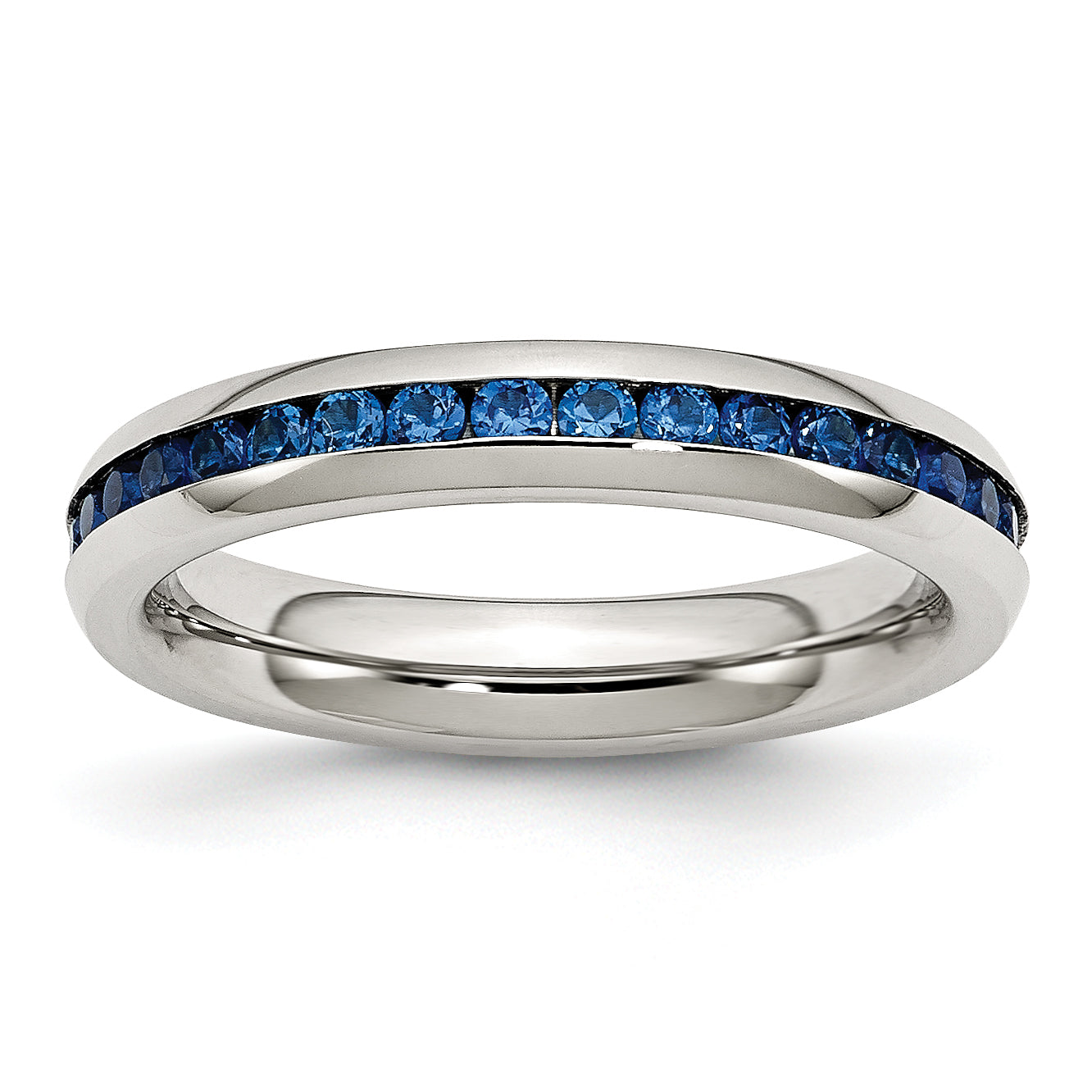 Chisel Stainless Steel Polished 4mm September Blue CZ Ring