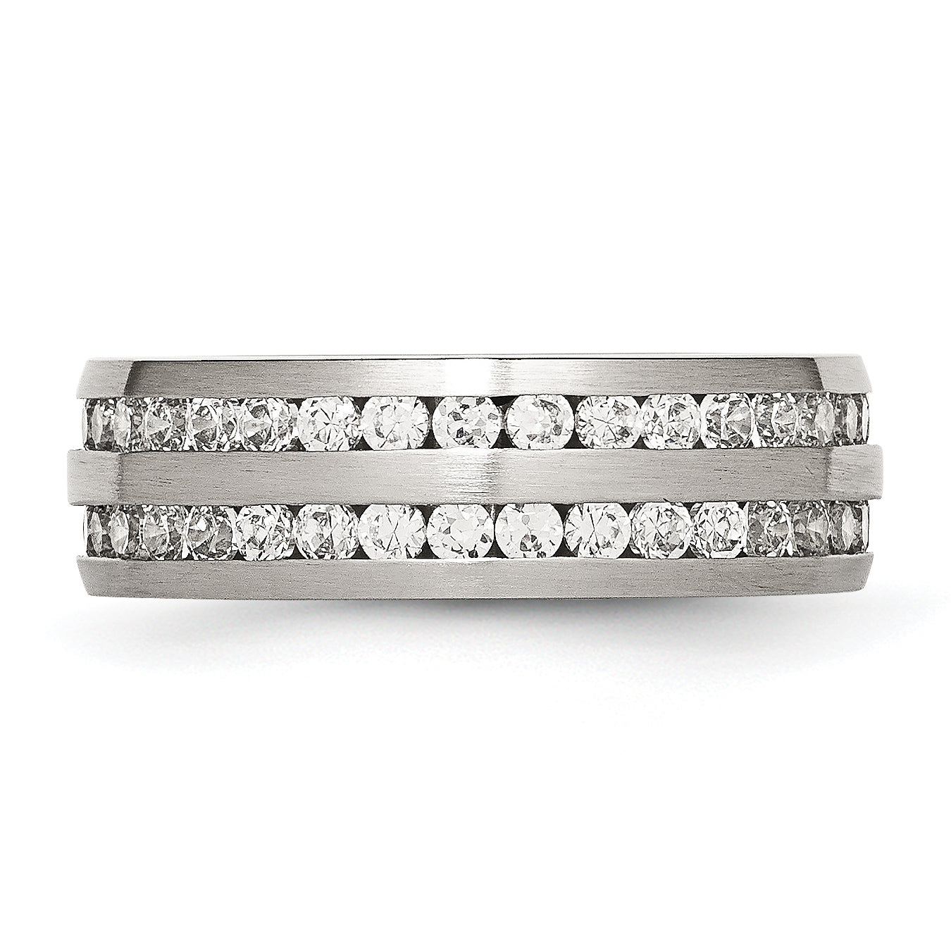 Chisel Stainless Steel Brushed with Double Row CZ 7mm Band