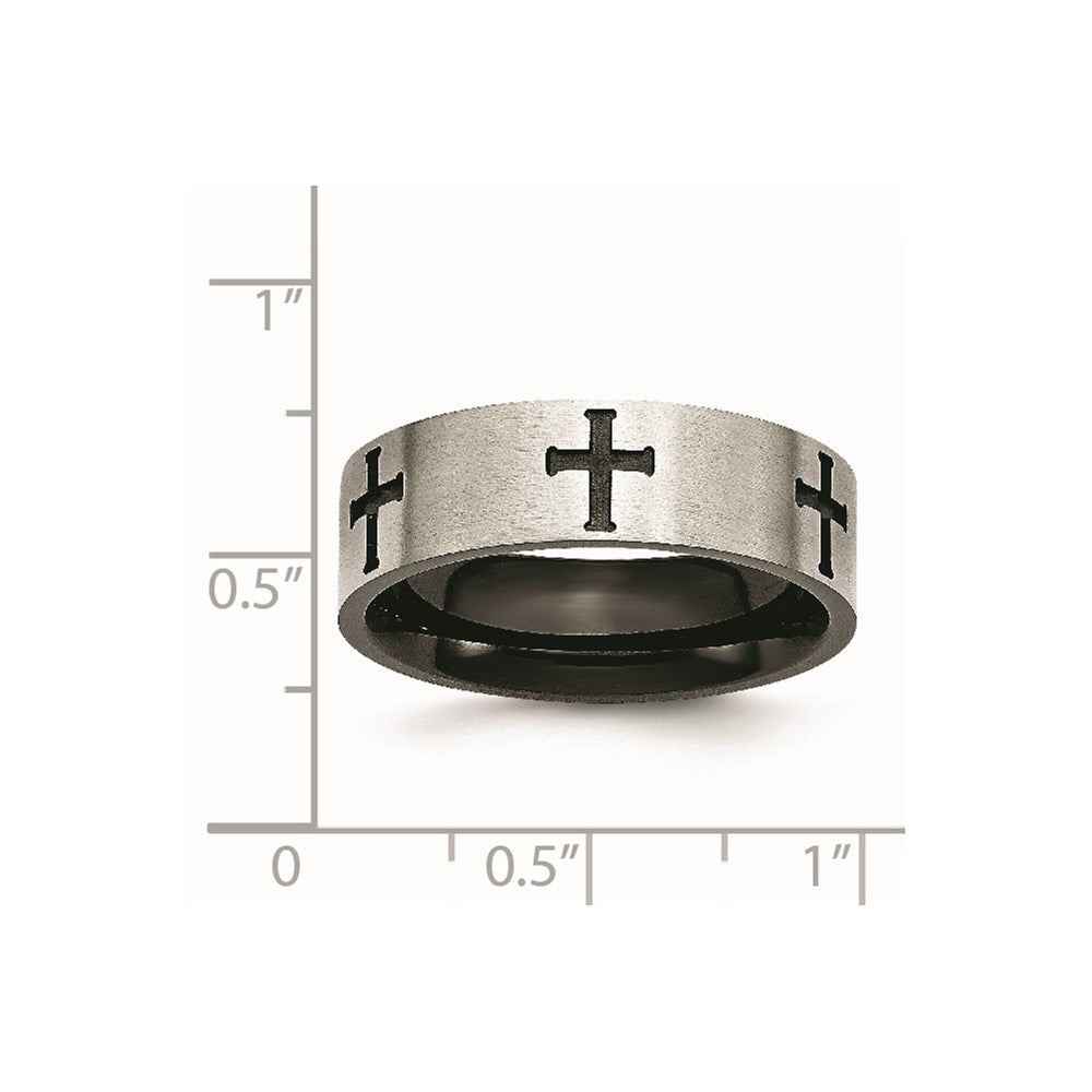 Chisel Stainless Steel Brushed and Polished Black IP-plated Crosses 7mm Band