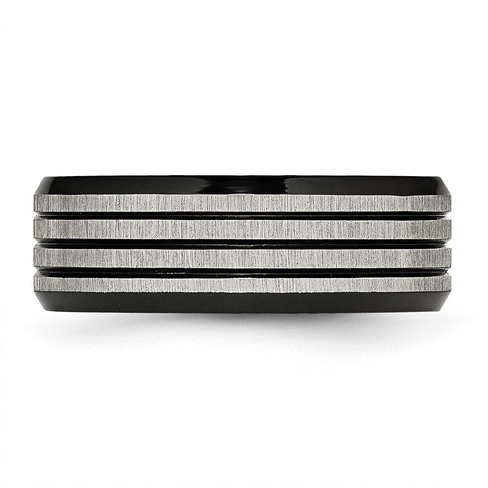 Chisel Stainless Steel Brushed and Polished Black IP-plated Striped 8mm Band