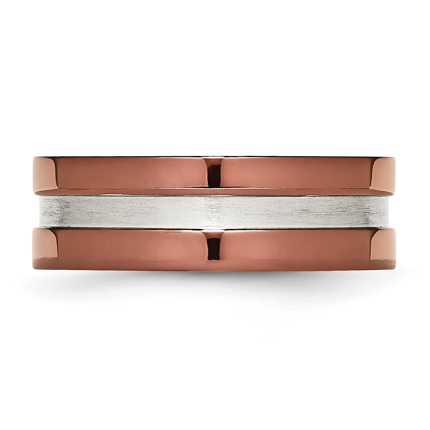 Stainless Steel 8mm Brown IP-plated Polished w/Brushed Center Band