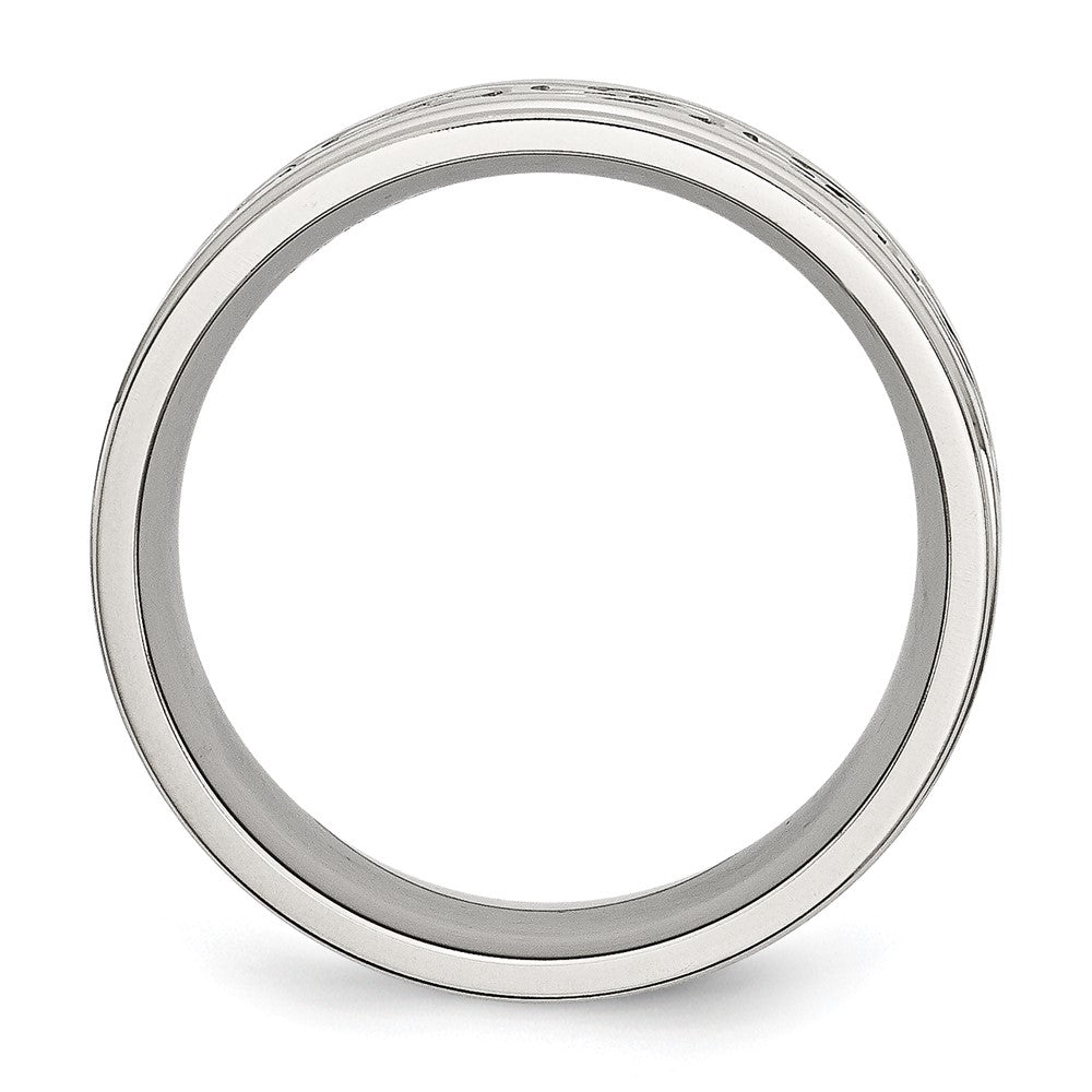 Chisel Stainless Steel Brushed and Polished Scroll Design 9mm Ridged Edge Band