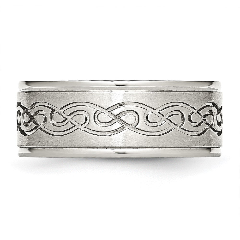 Chisel Stainless Steel Brushed and Polished Scroll Design 9mm Ridged Edge Band