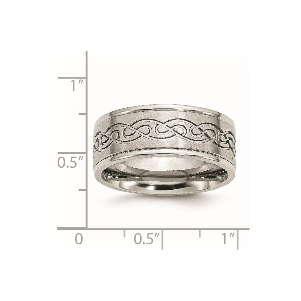 Chisel Stainless Steel Brushed and Polished Scroll Design 9mm Ridged Edge Band