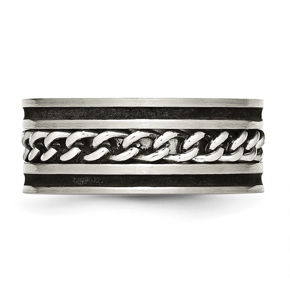 Chisel Stainless Steel Brushed and Polished Black IP-plated Chain Inlay 10mm Band