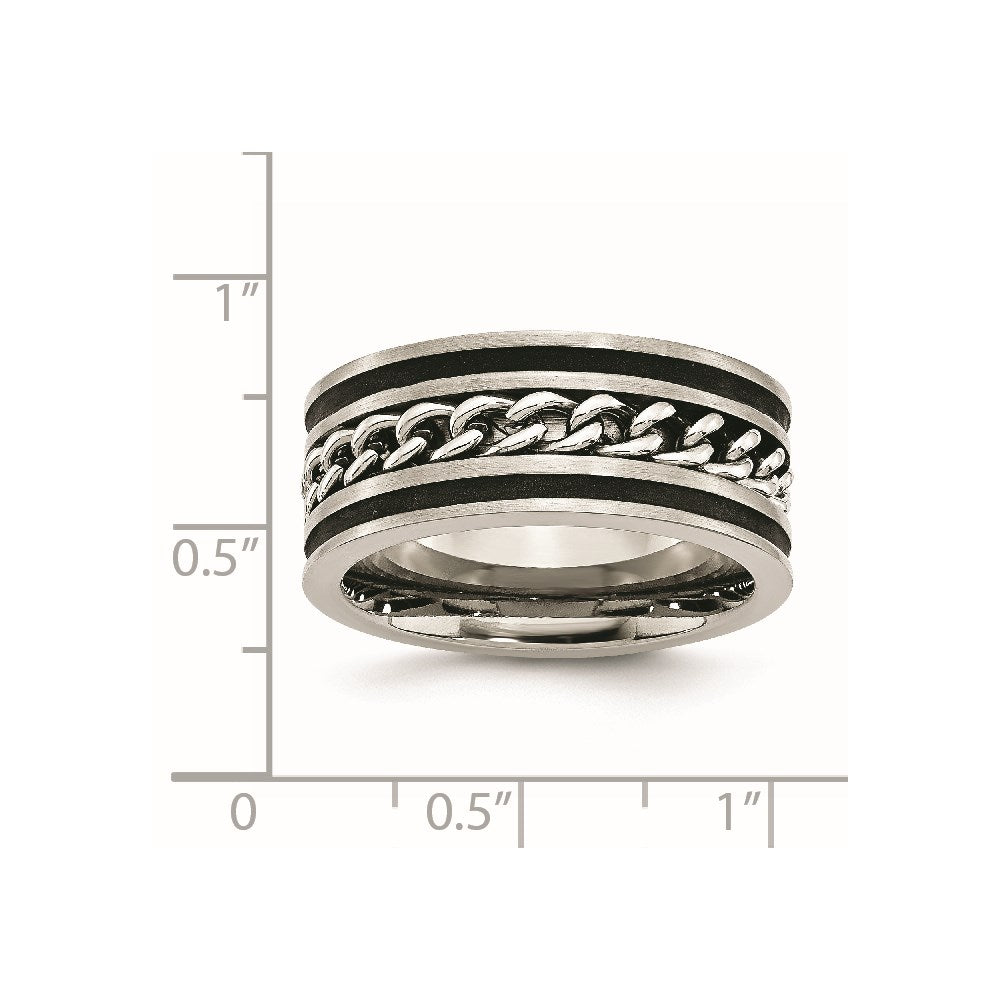 Chisel Stainless Steel Brushed and Polished Black IP-plated Chain Inlay 10mm Band